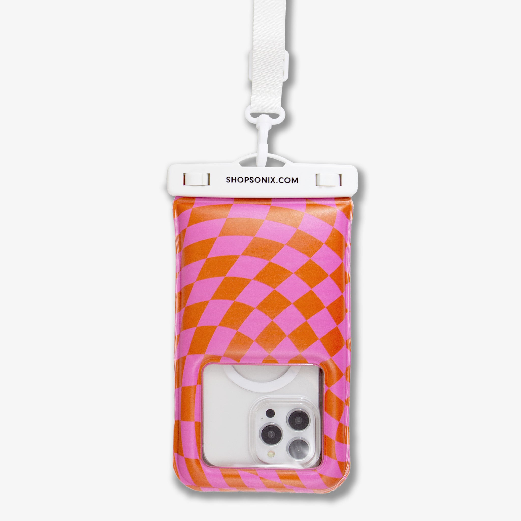 Waterproof Phone Pouch - Checkmate Pink/Orange