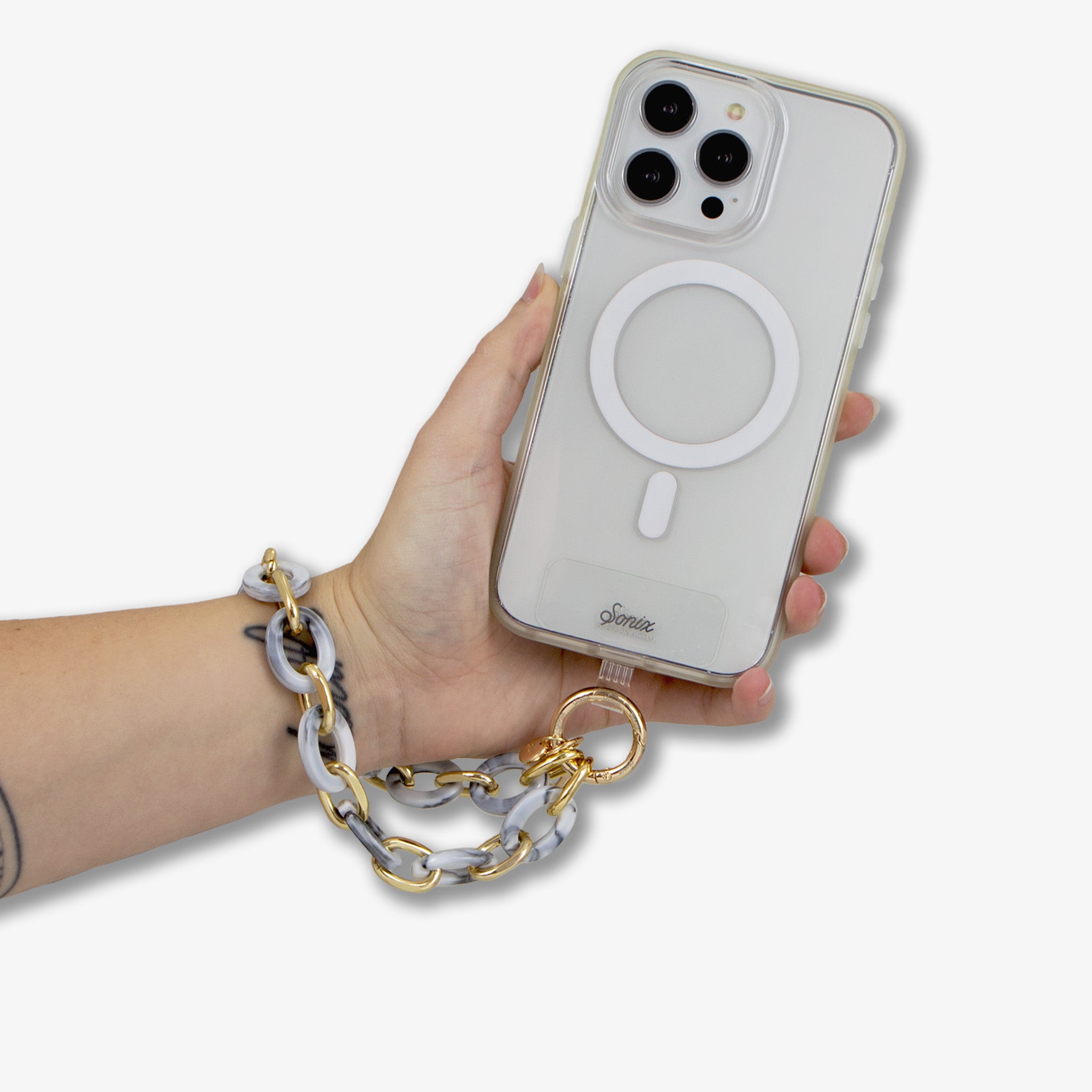 Grey Marble Chain Phone Wristlet