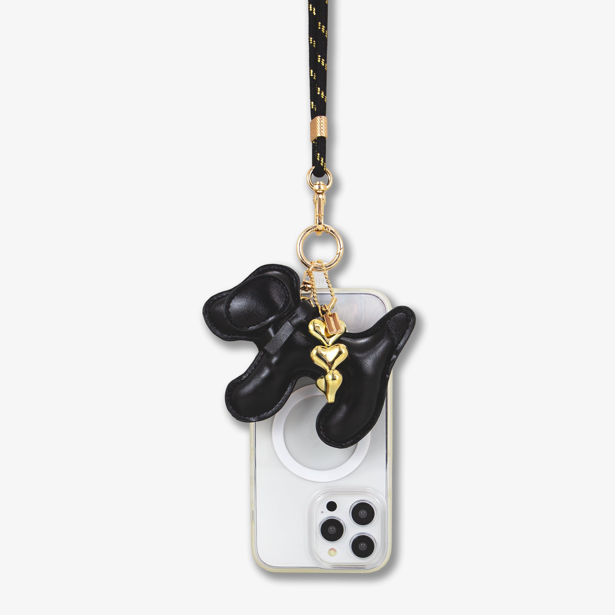 Universal Crossbody Phone Strap with Plush Animal - Black Dog