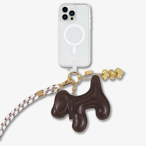 Universal Crossbody Phone Strap with Plush Animal - Chocolate Dog
