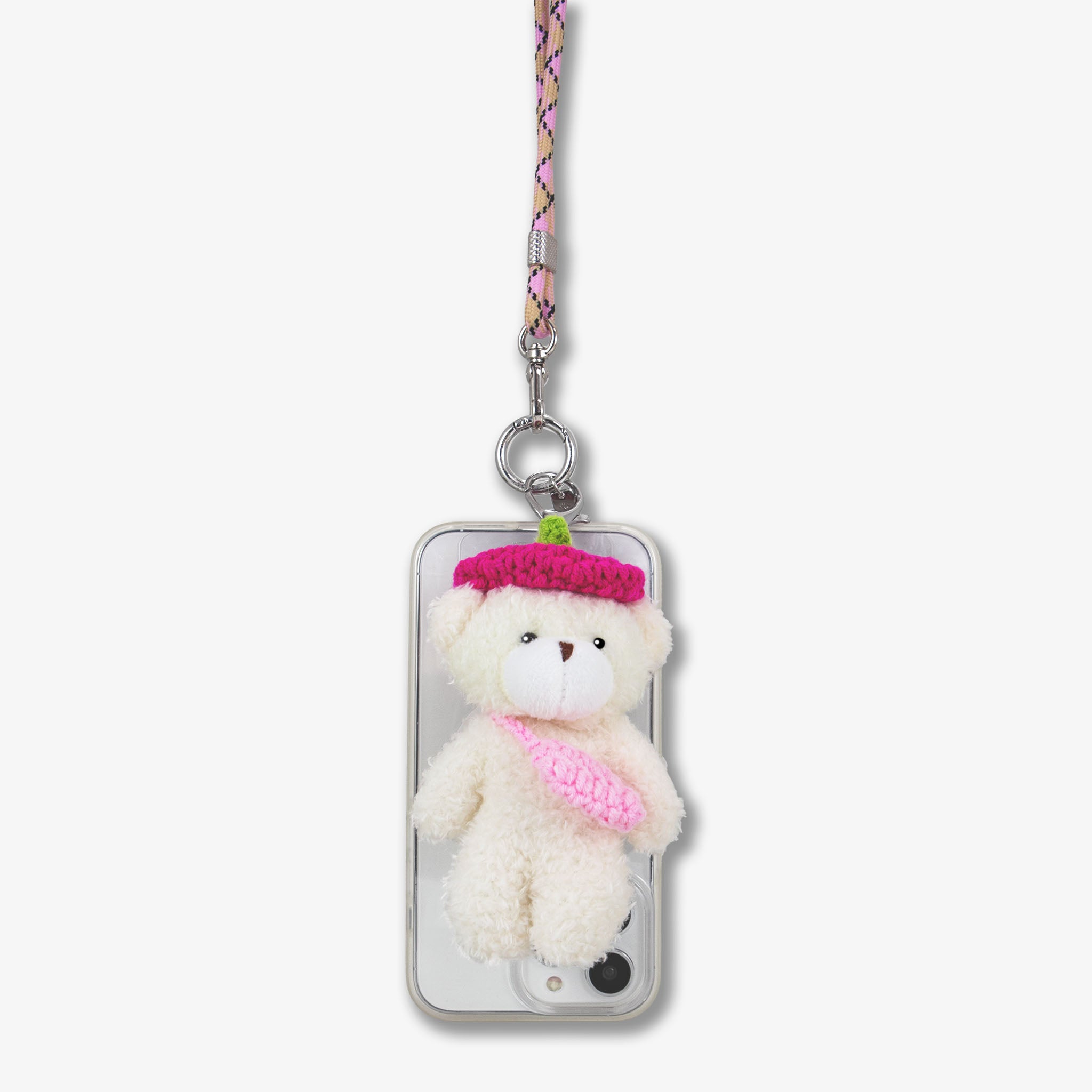 Universal Crossbody Phone Strap with Plush Animal - Pink Teddy