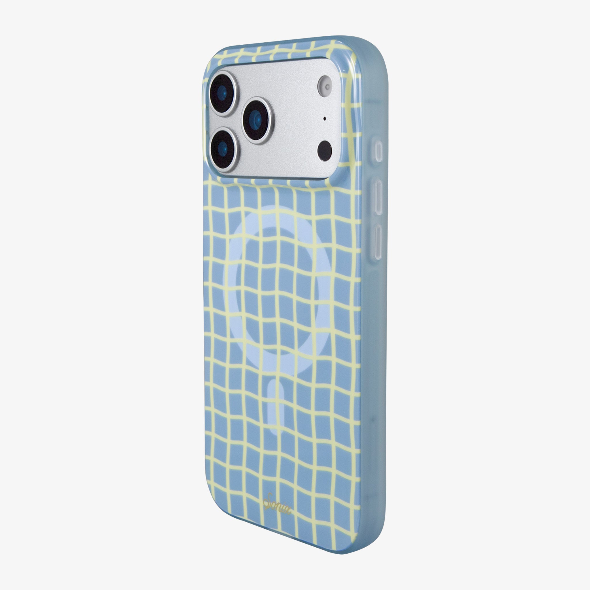 Wavy Grid Blue & Butter Yellow MagSafe® Compatible iPhone Case