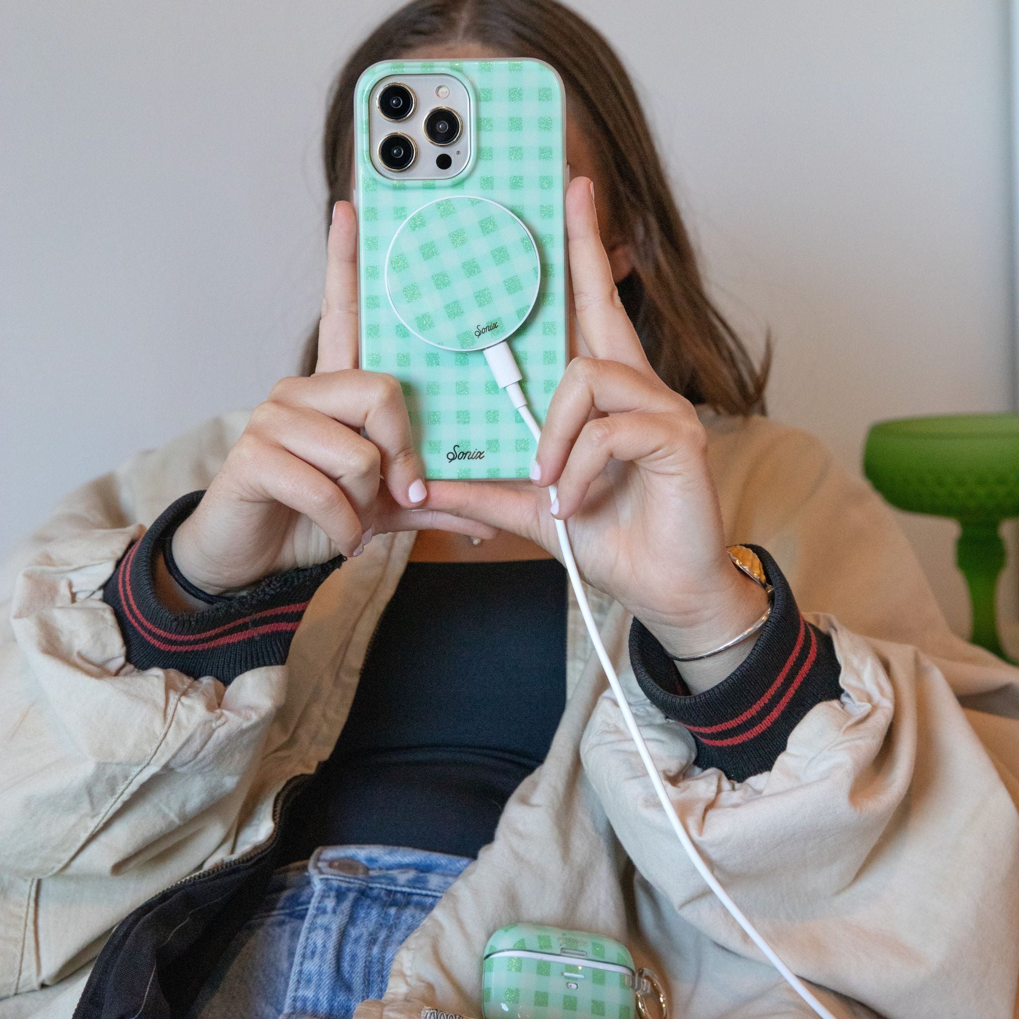MagLink™ Magnetic Charger - Minty Gingham