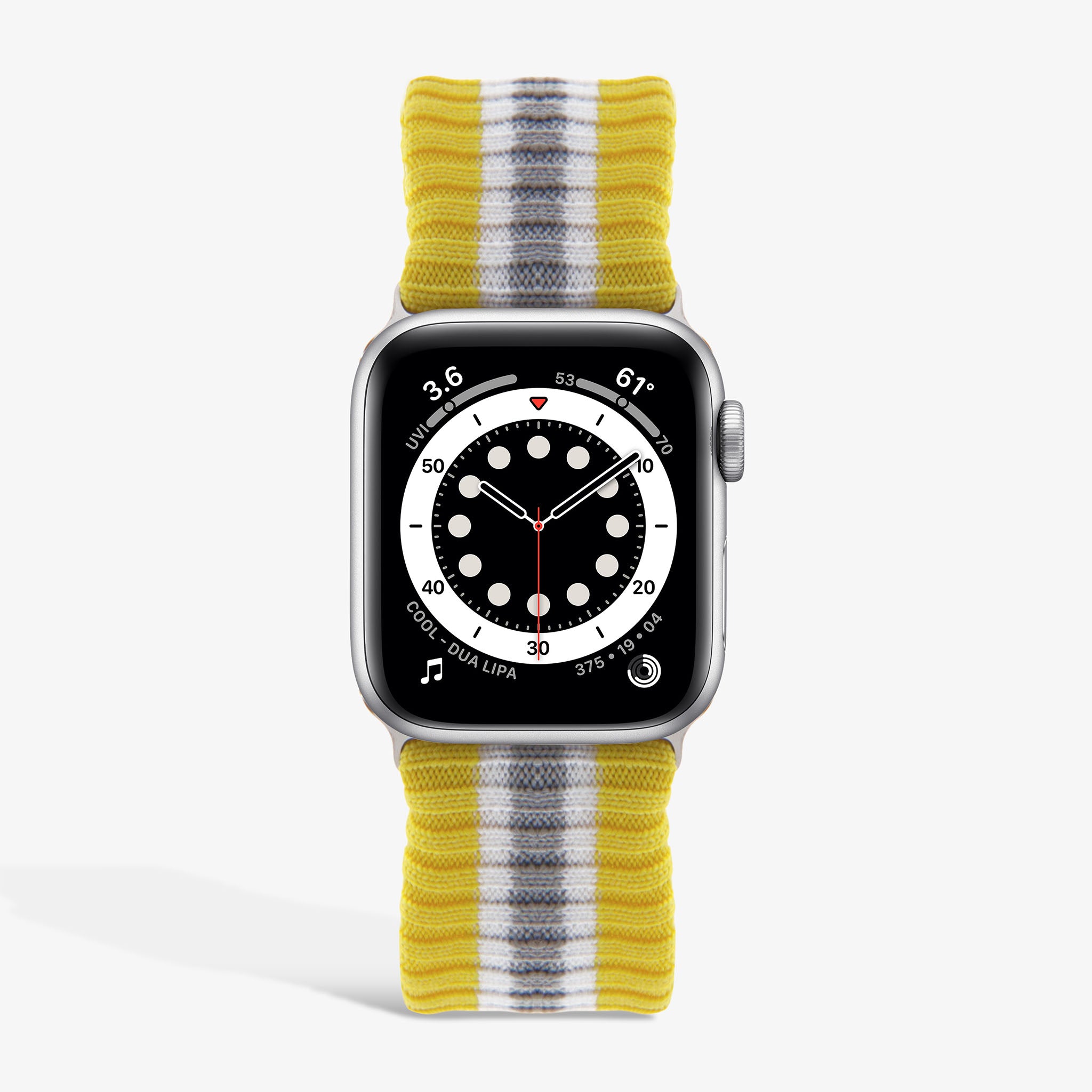 Knit Apple Watch® Band - Varsity Yellow + Grey Stripe