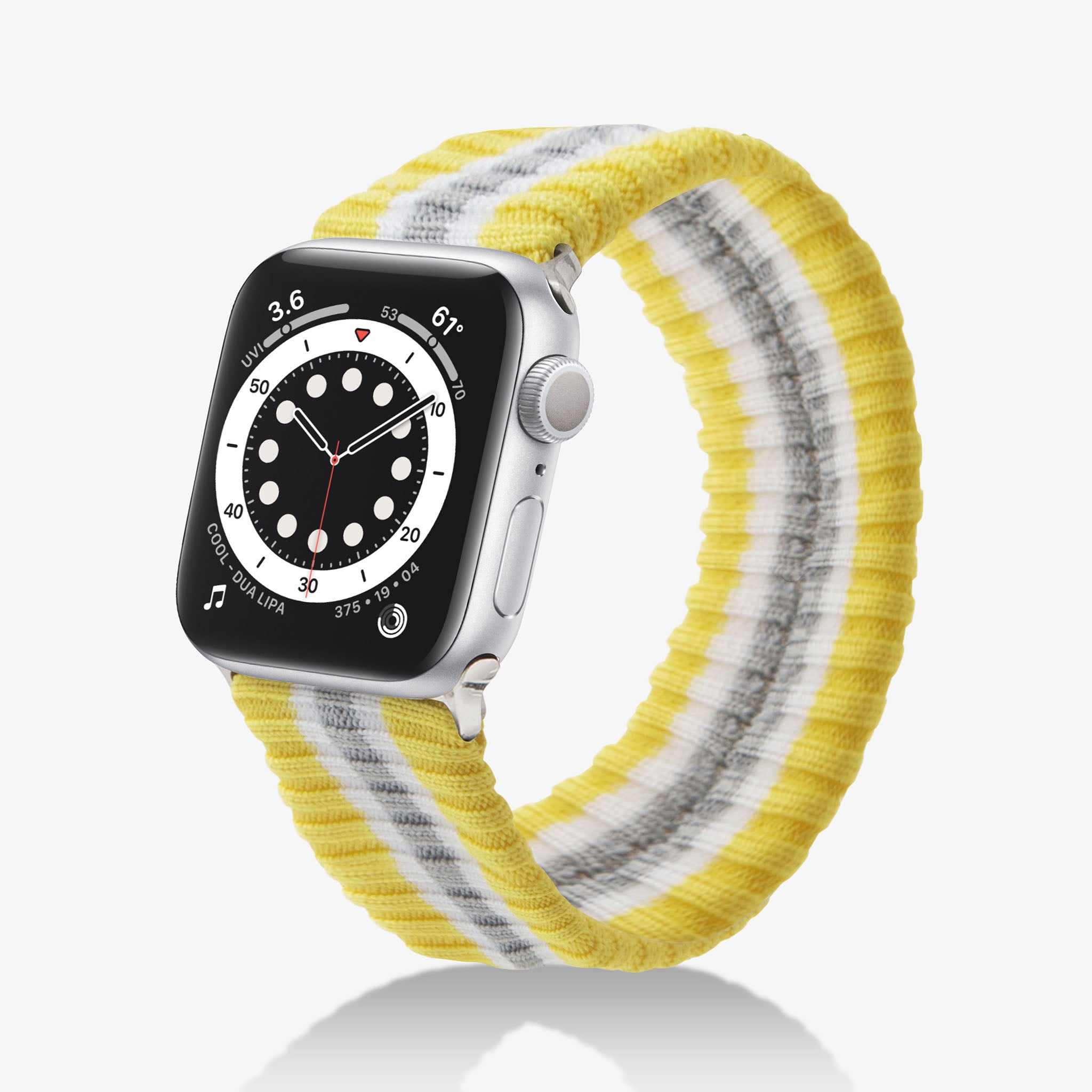Knit Apple Watch® Band - Varsity Yellow + Grey Stripe