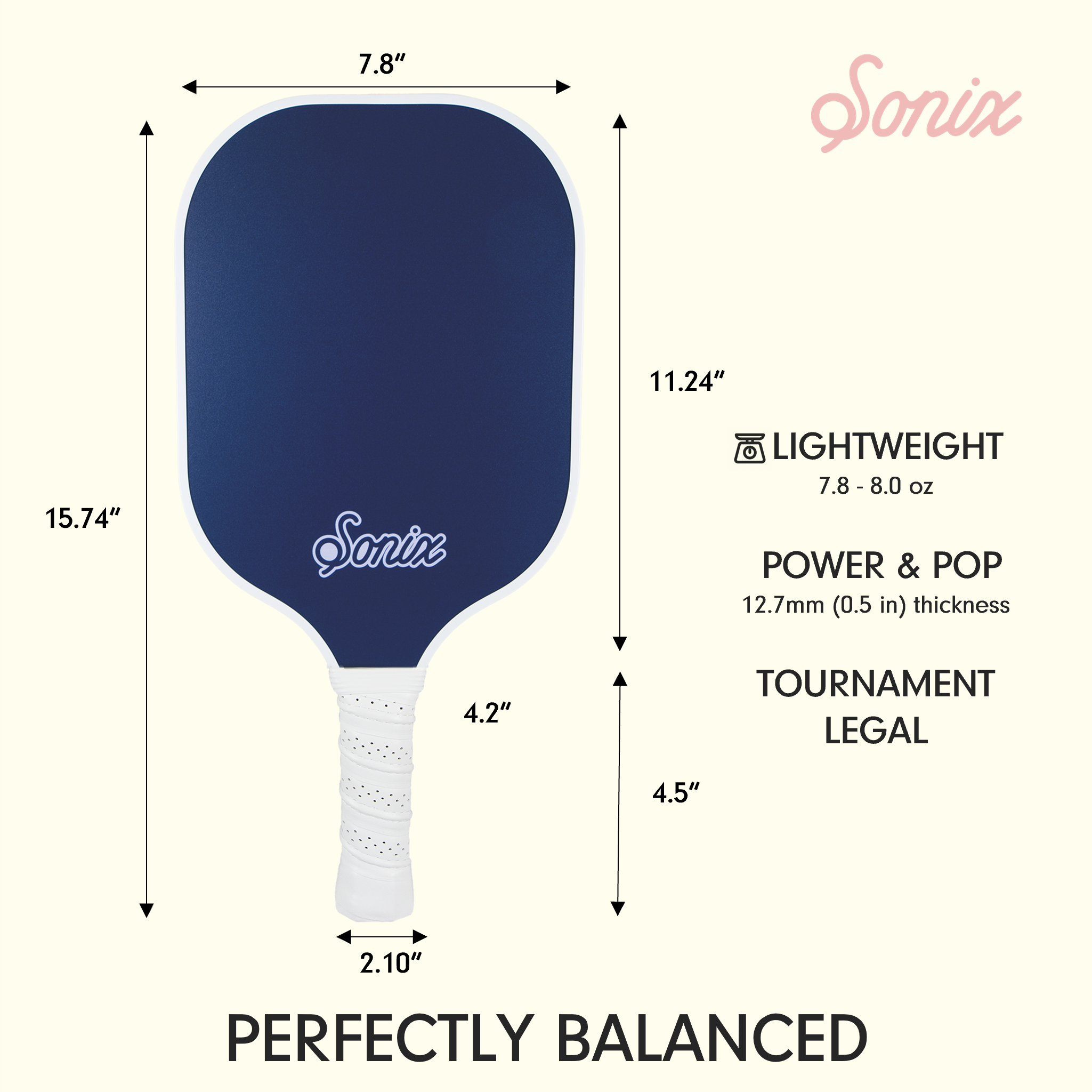 Single Pickleball Paddle - Navy Blue