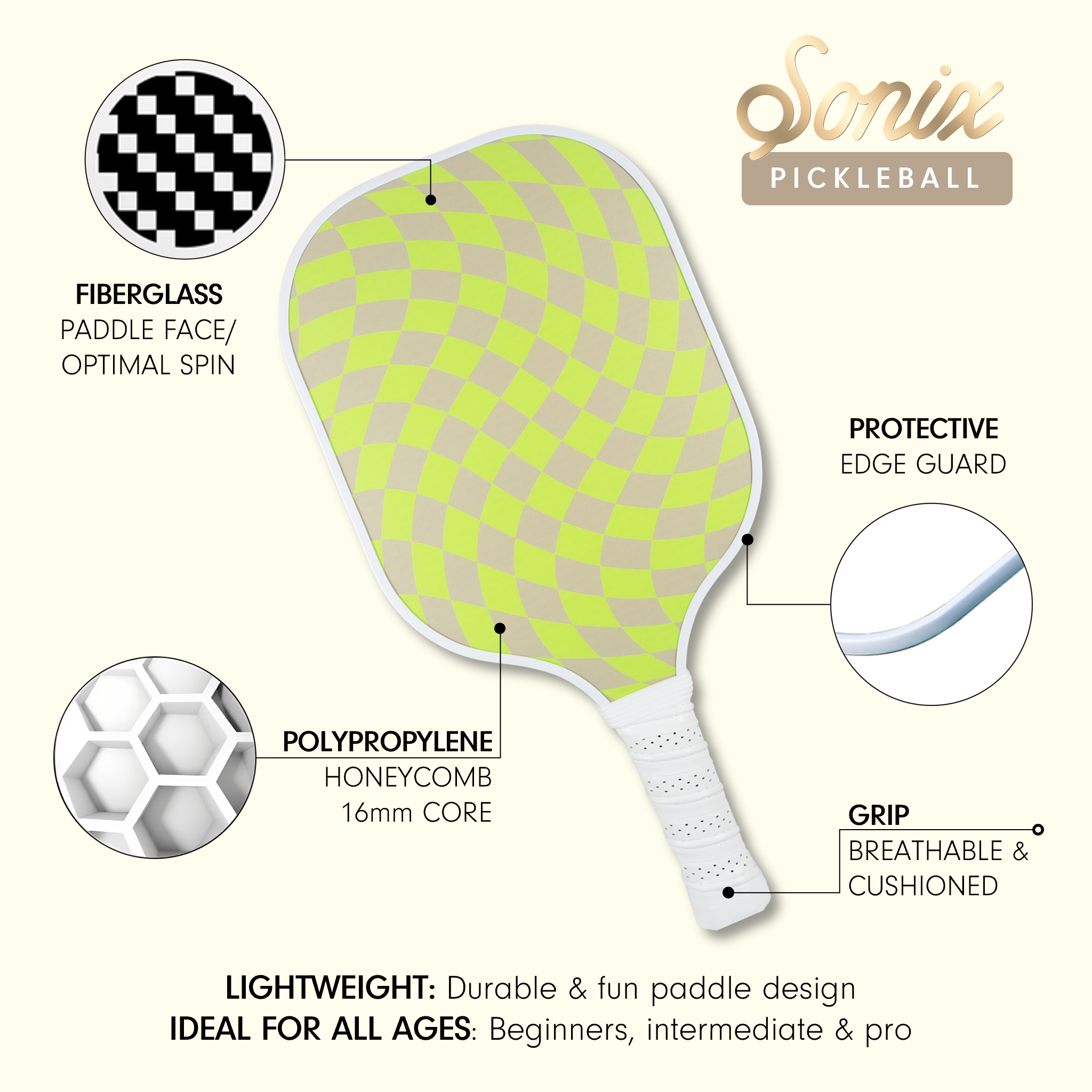 Single Pickleball Paddle - Checkmate Green