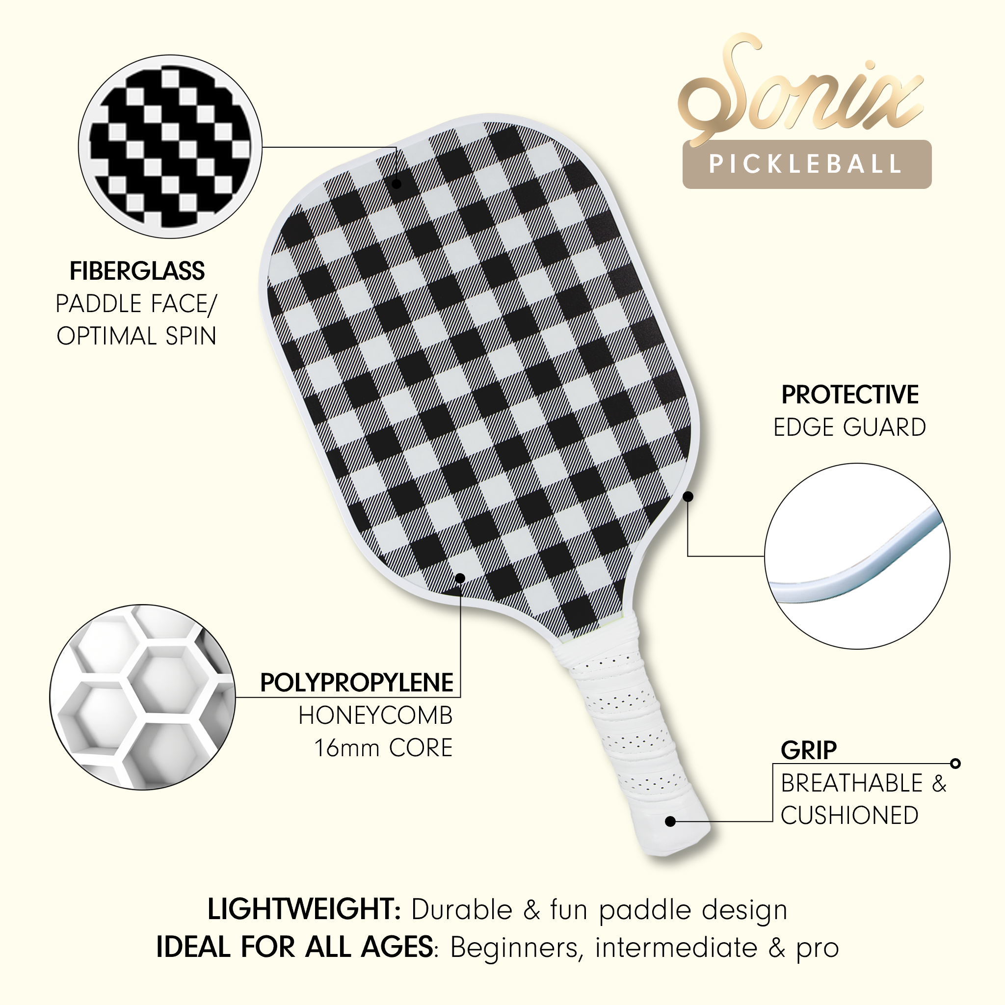 Single Pickleball Paddle - Black