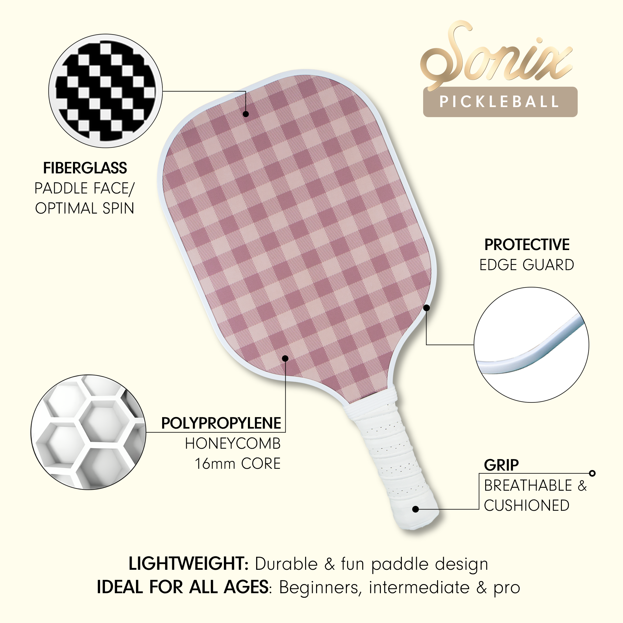 Single Pickleball Paddle - Mauve
