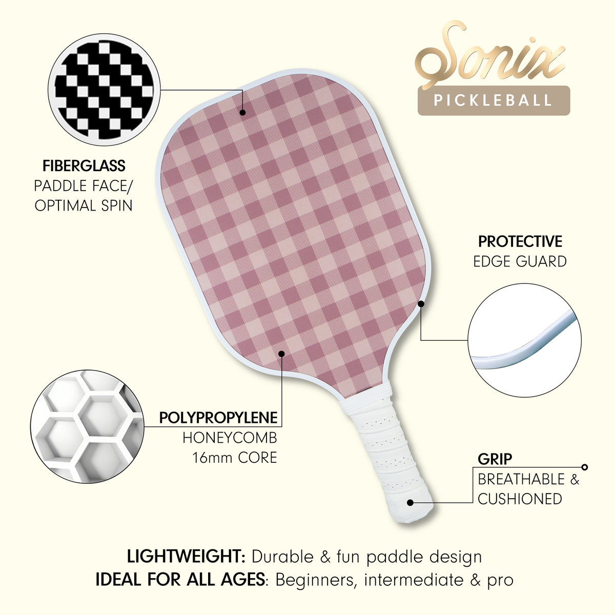 Single Pickleball Paddle - Mauve