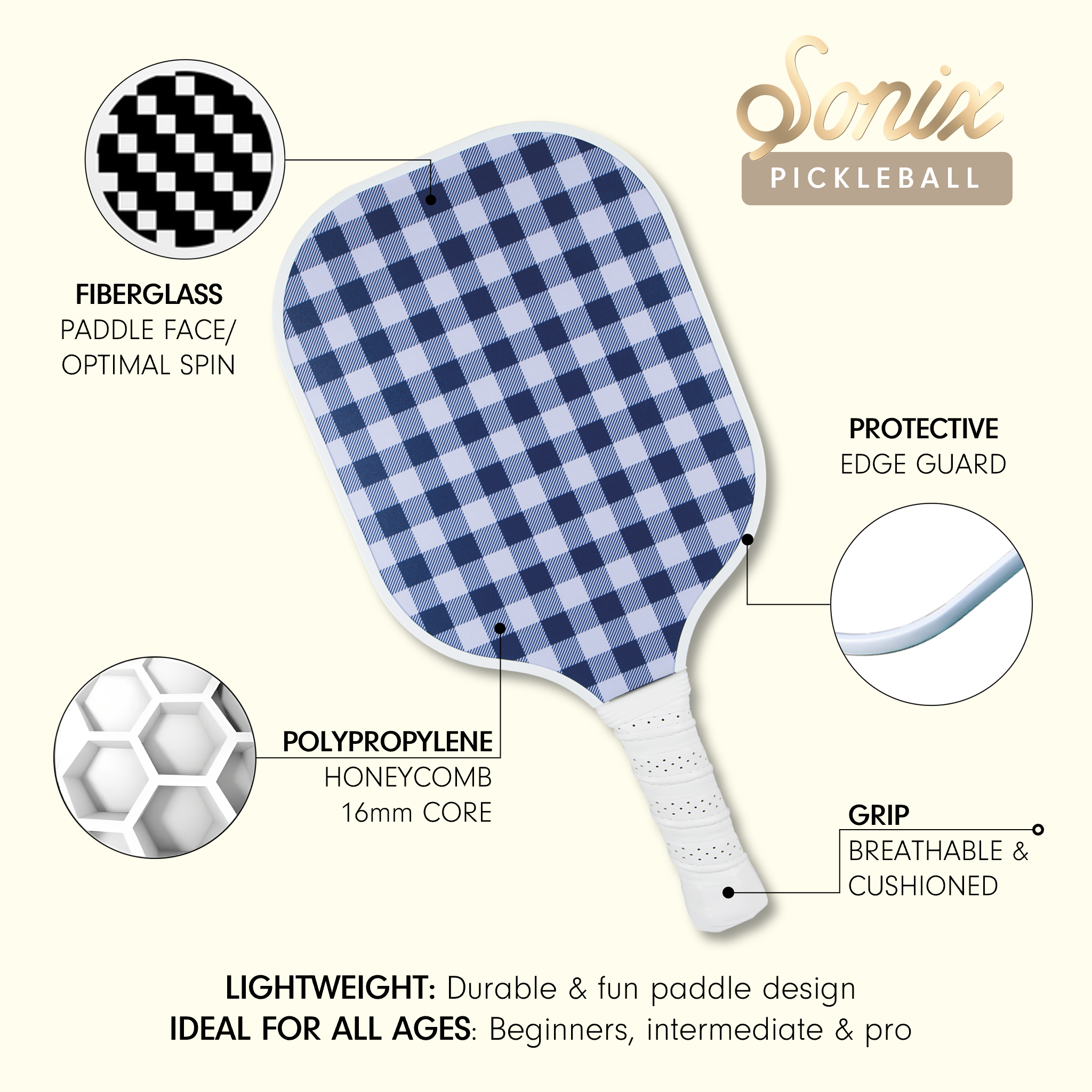 Single Pickleball Paddle - Navy Blue