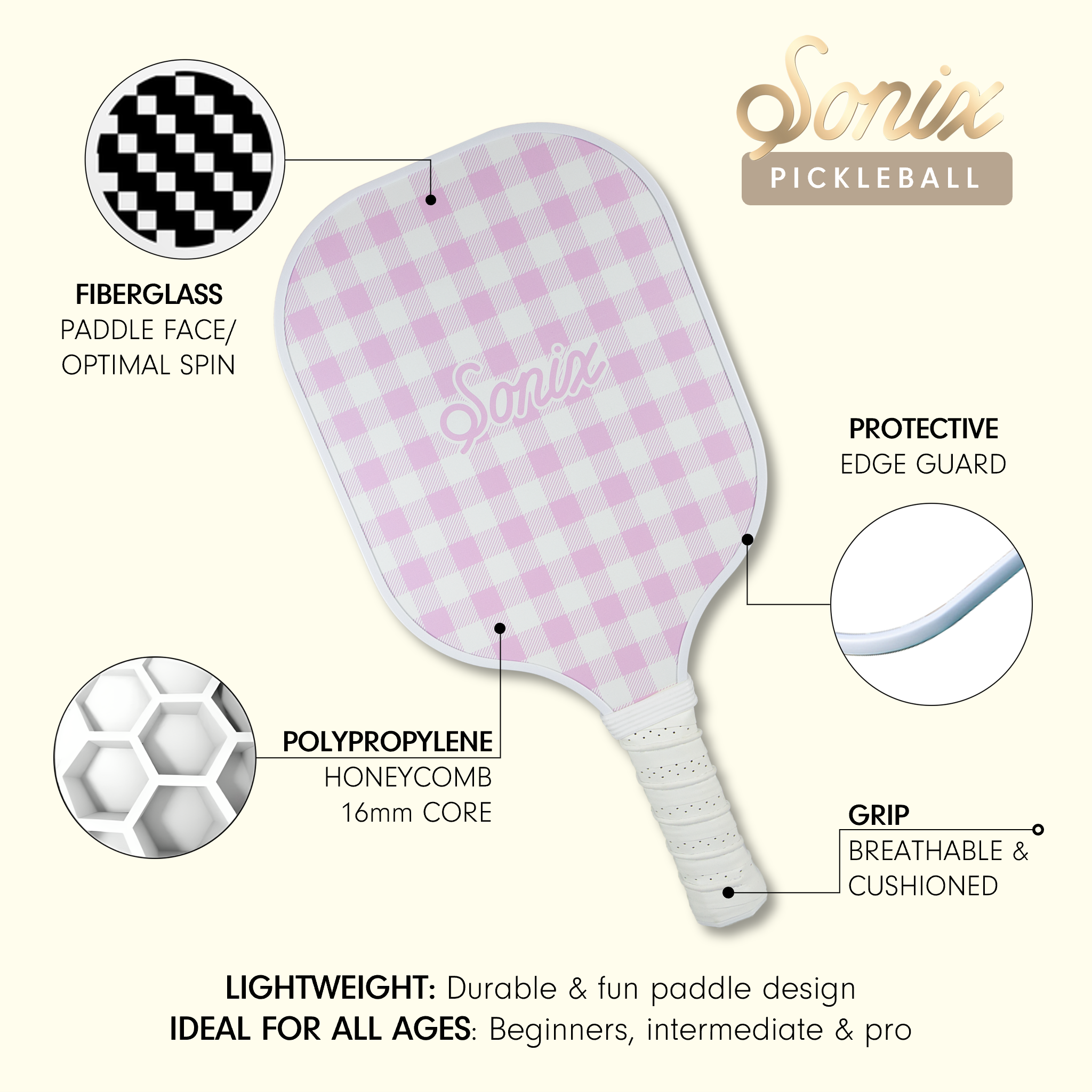Single Pickleball Paddle - Jelly Pink