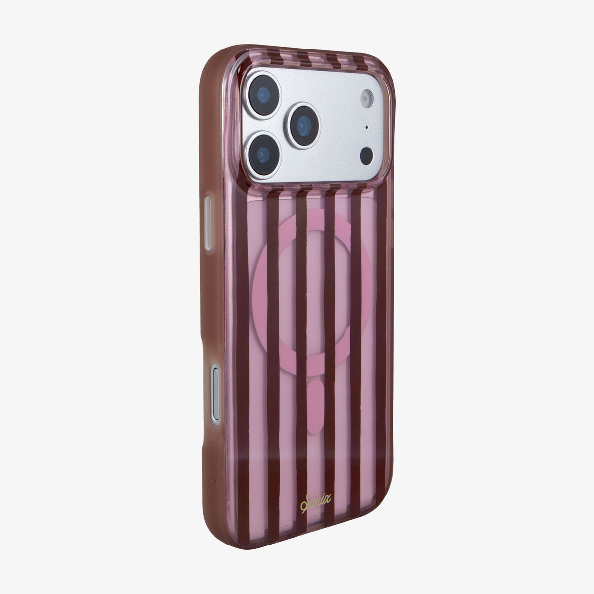 Abstract Stripe Pink / Cognac MagSafe® Compatible iPhone Case