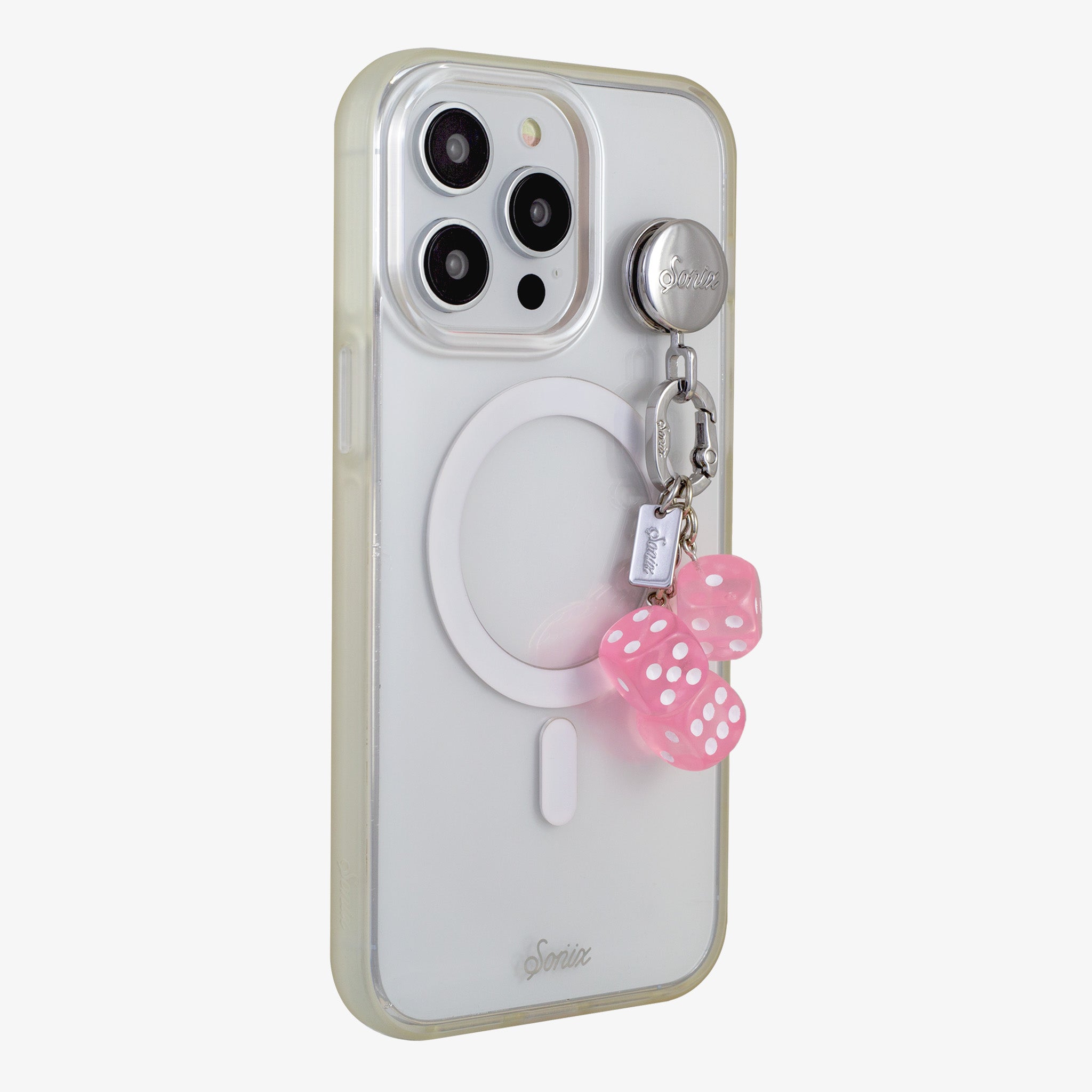 Adhesive Phone Hooks with Charms - Pink Dice