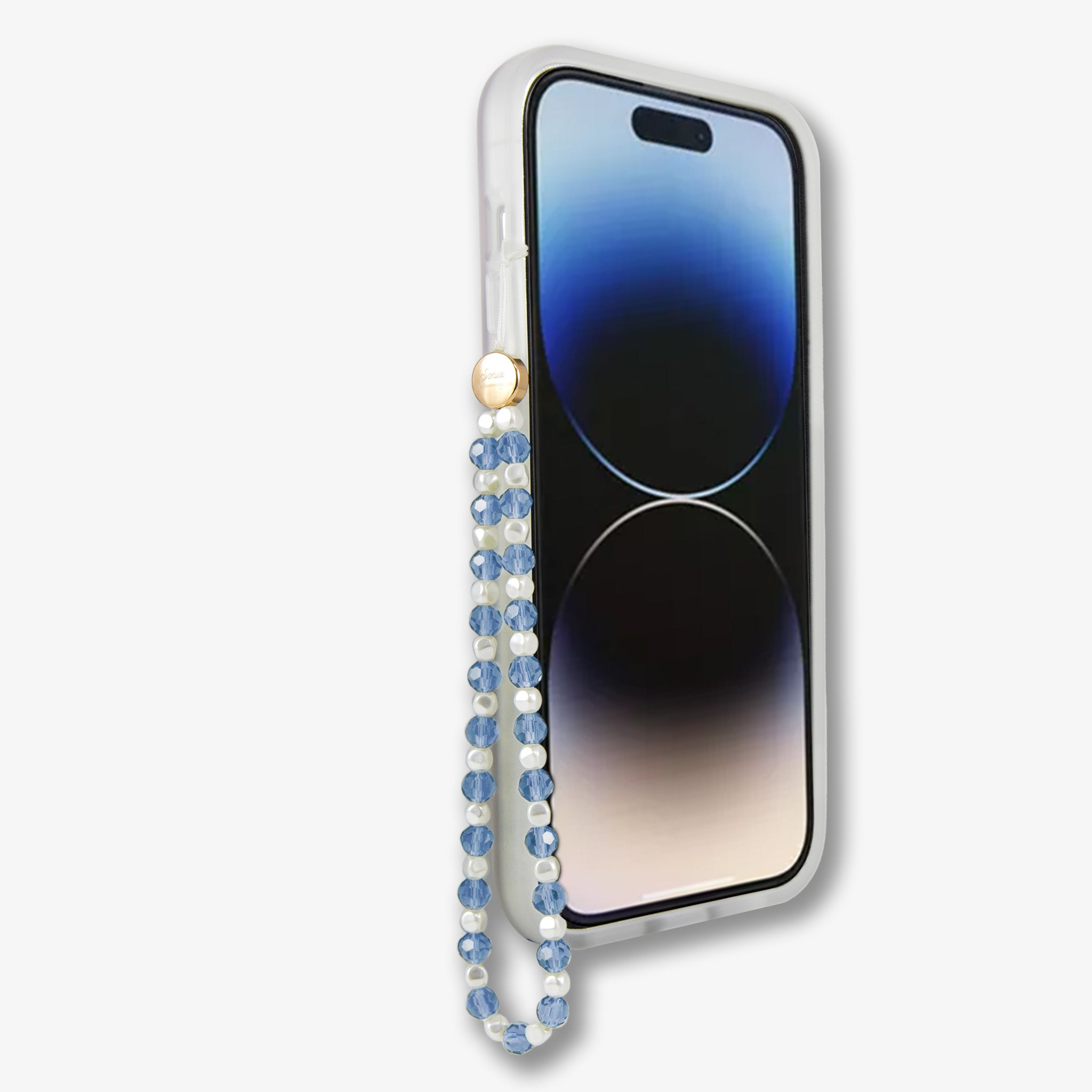 Beaded Phone Charm - Blue White