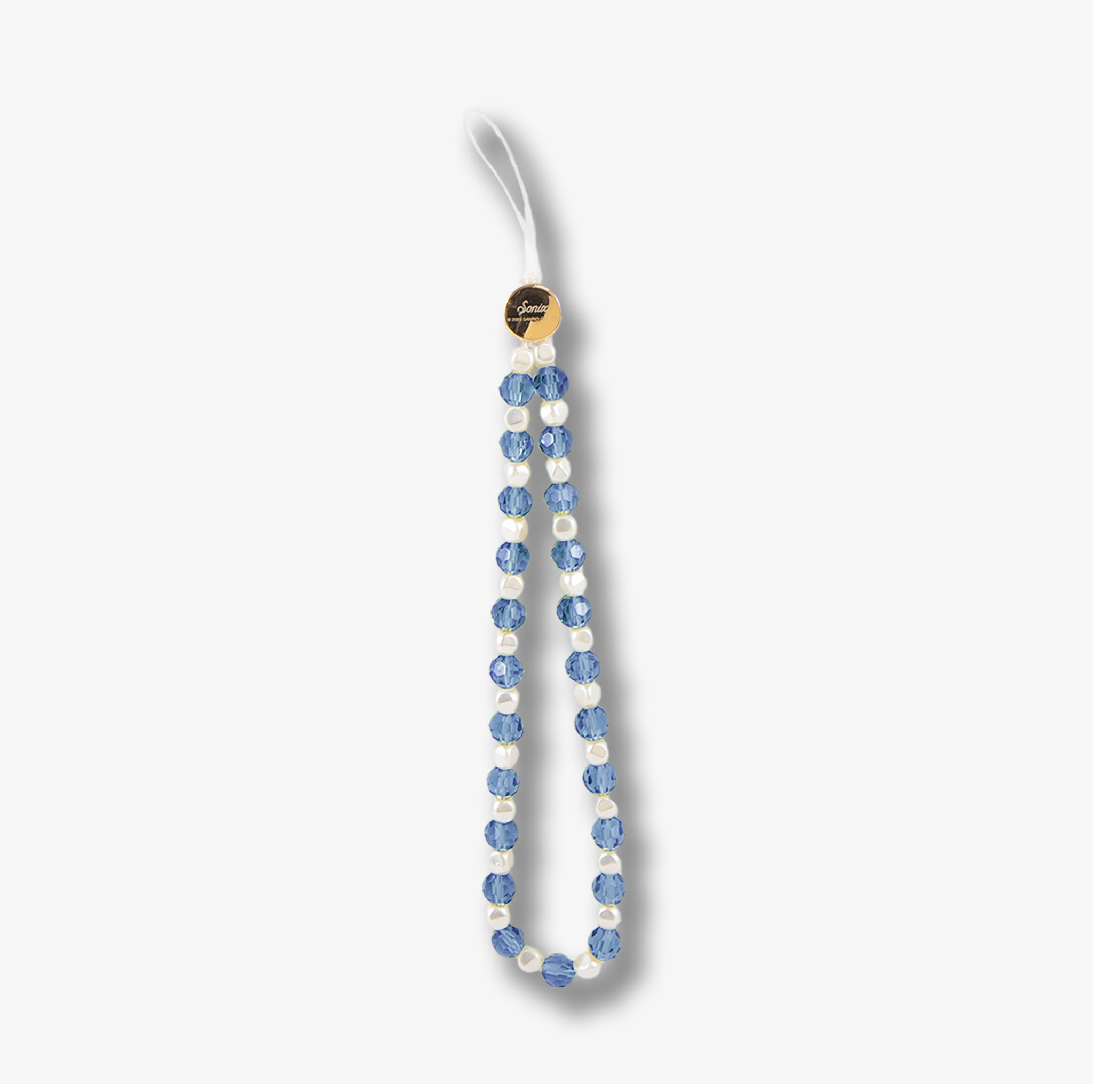 Beaded Phone Charm - Blue White