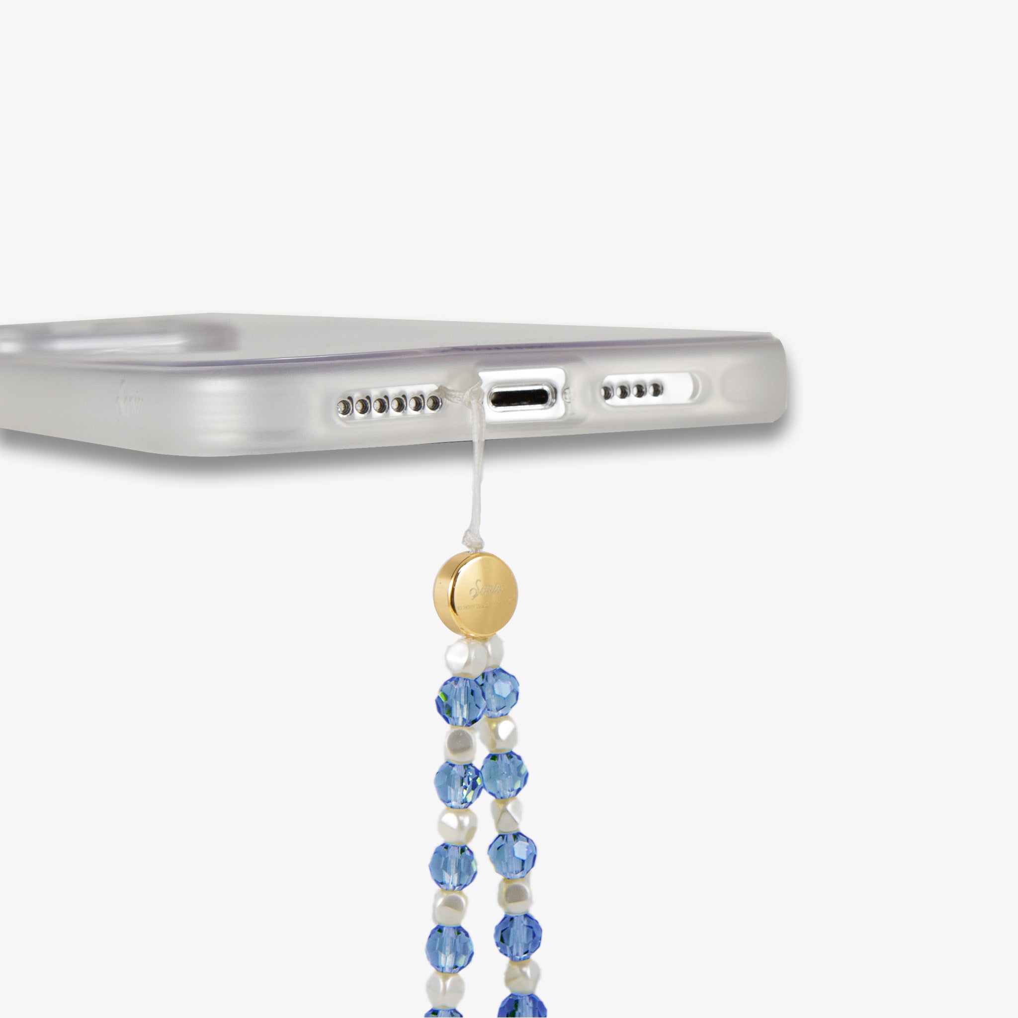 Beaded Phone Charm - Blue White