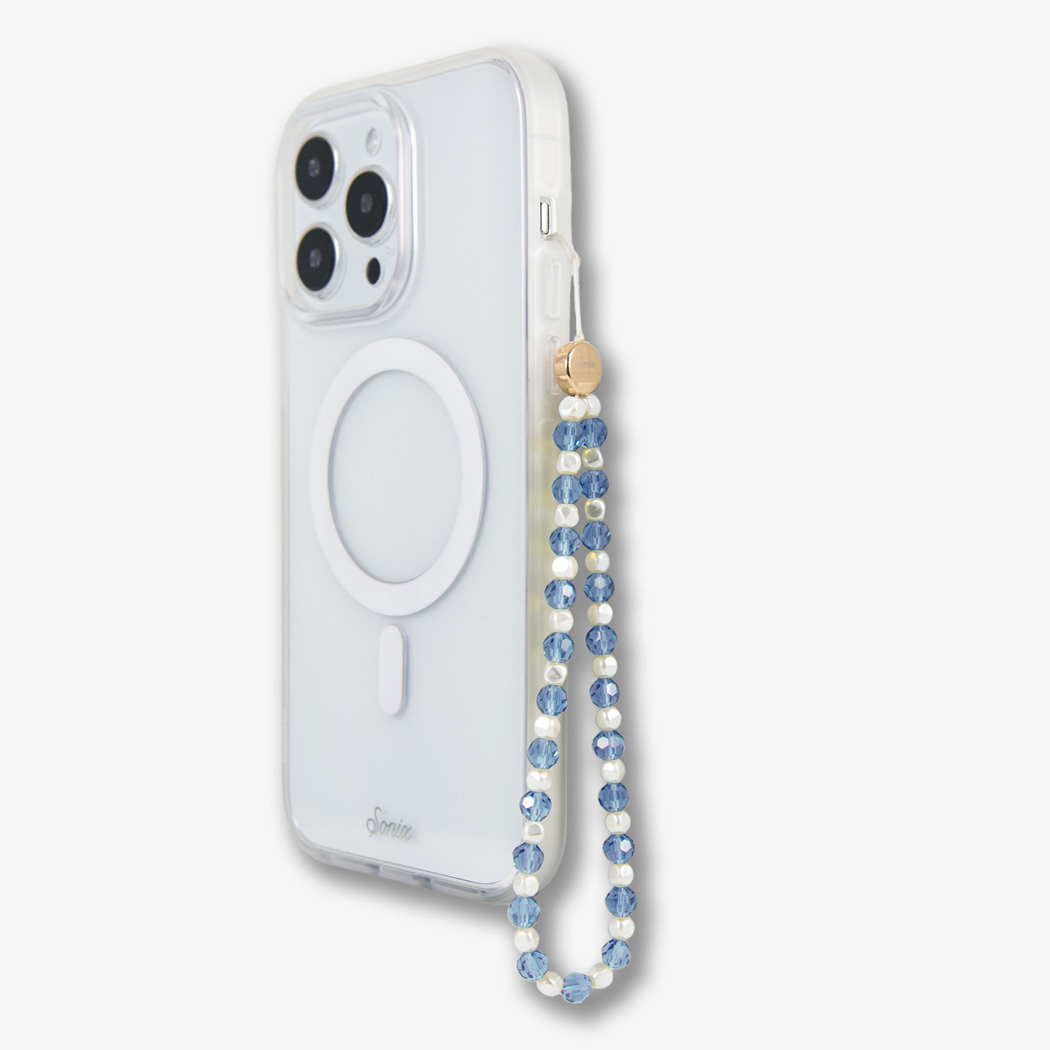 Beaded Phone Charm - Blue White