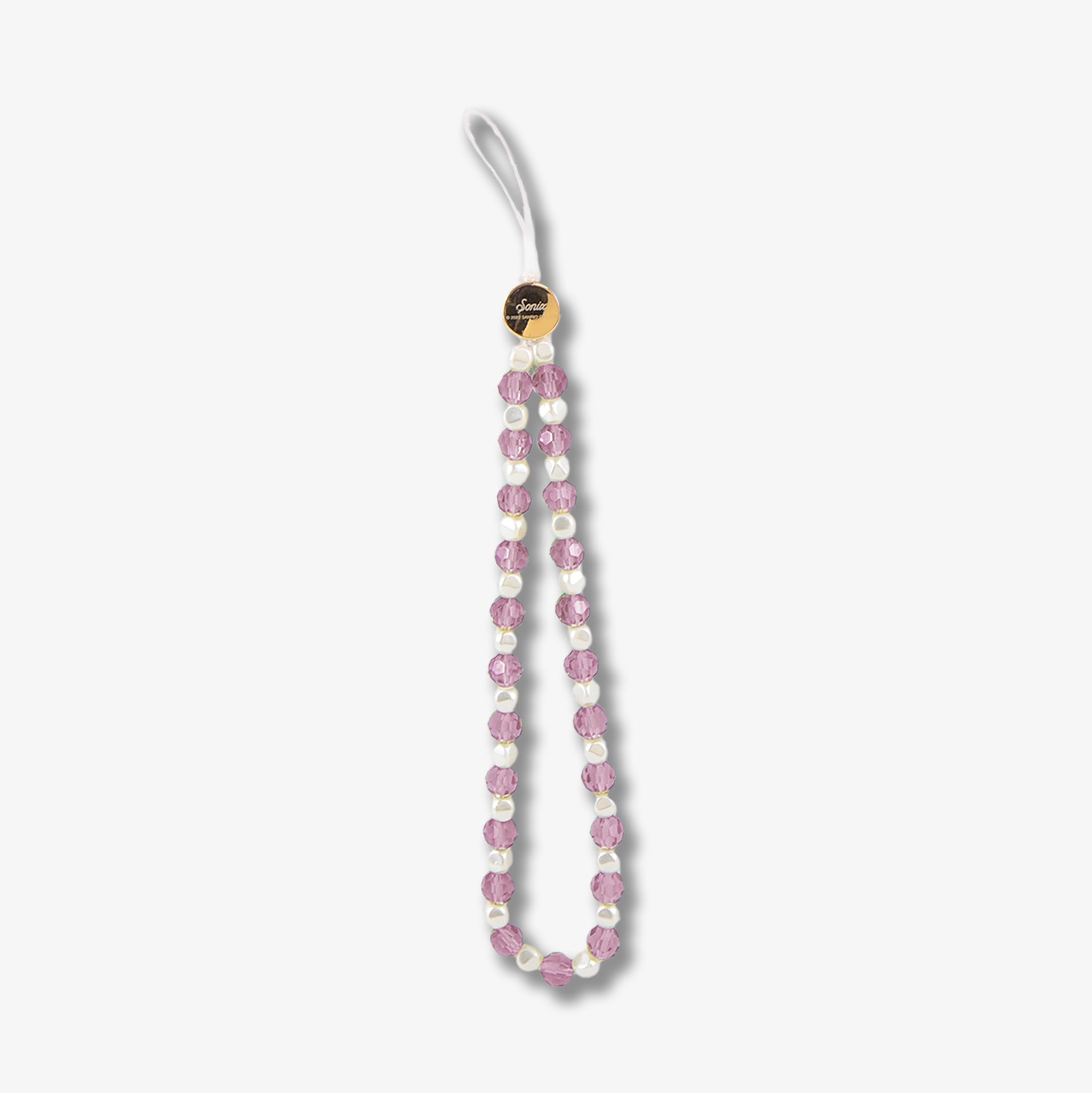 Beaded Phone Charm - Pink White