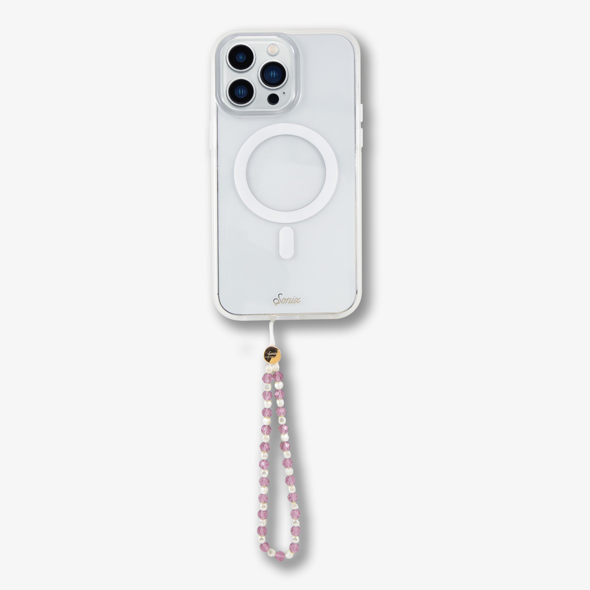 Beaded Phone Charm - Pink White