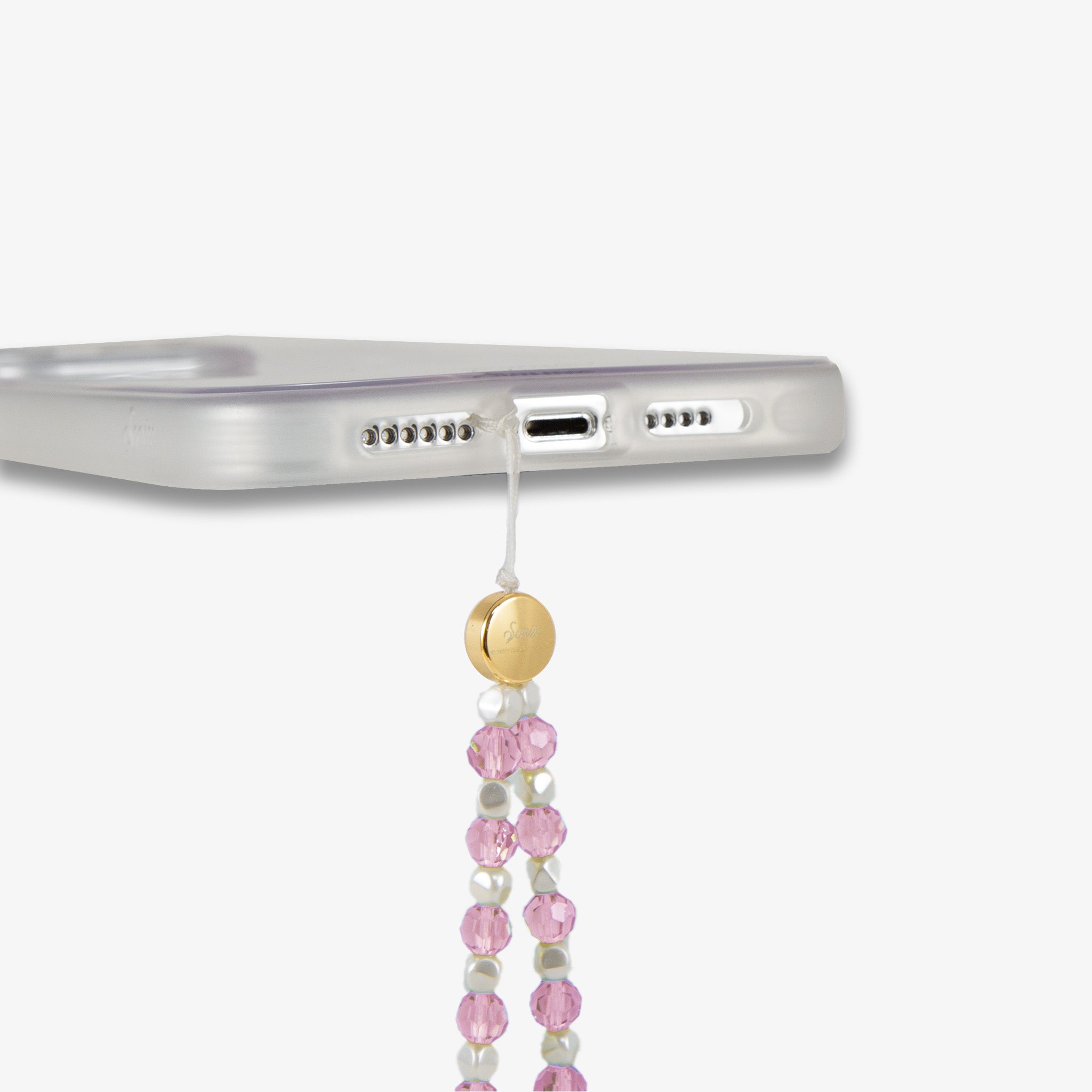 Beaded Phone Charm - Pink White