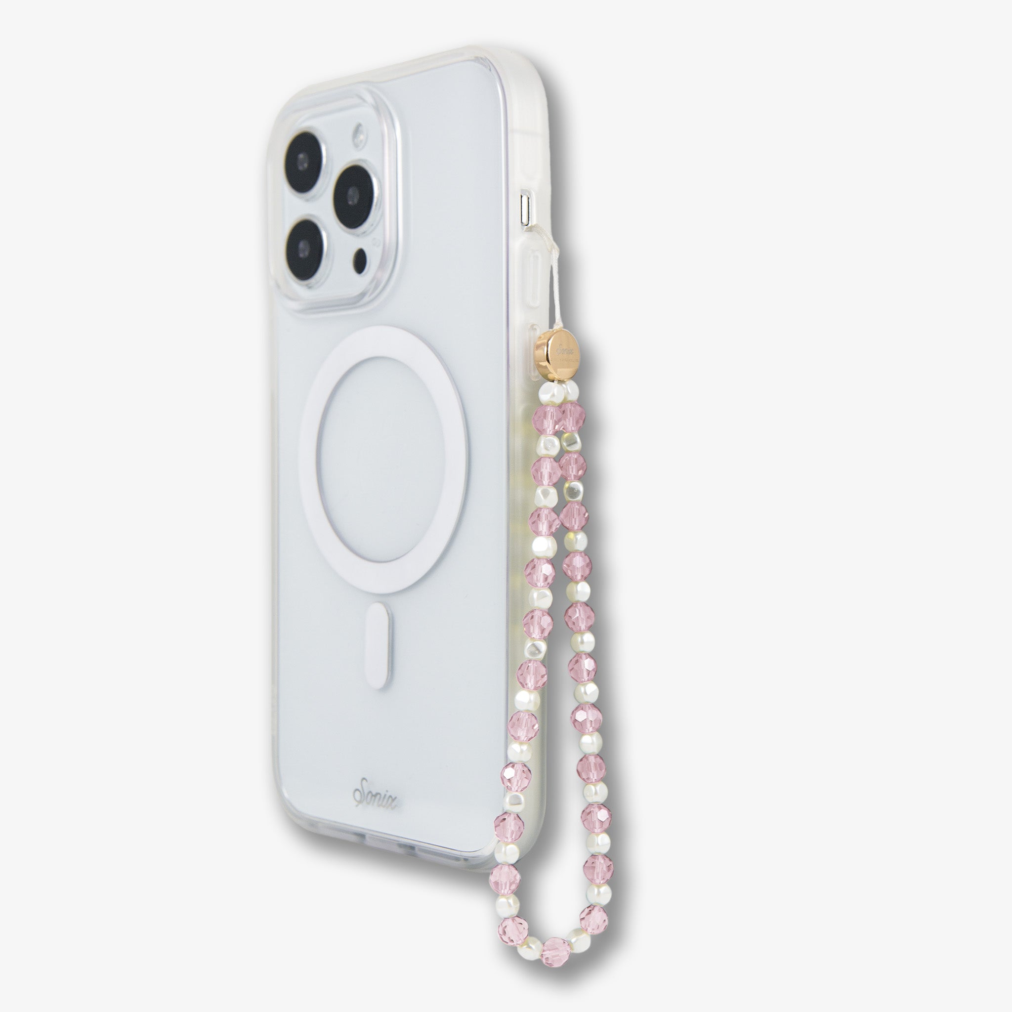 Beaded Phone Charm - Pink White