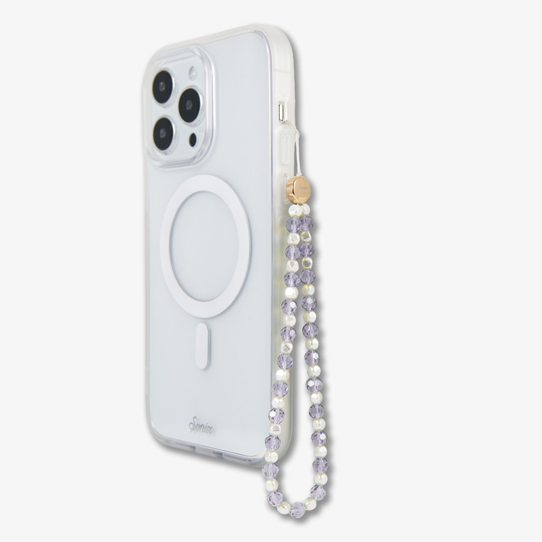 Beaded Phone Charm - Purple White