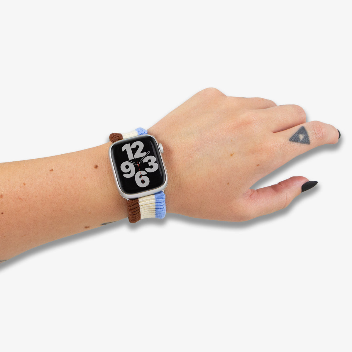 Knit Apple Watch® Band - Brown + Sky Blue Stripe