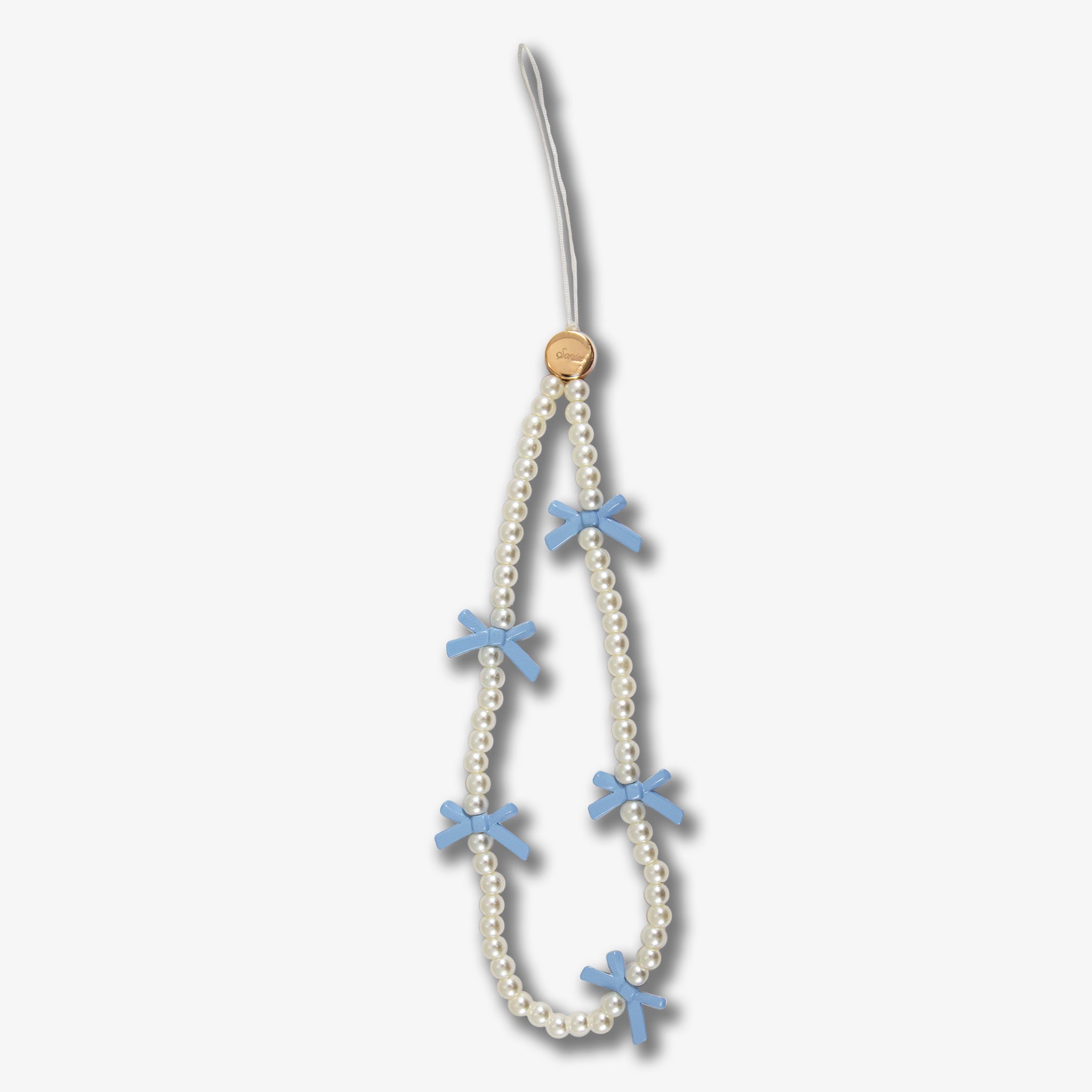 Beaded Phone Charm - Blue Bows