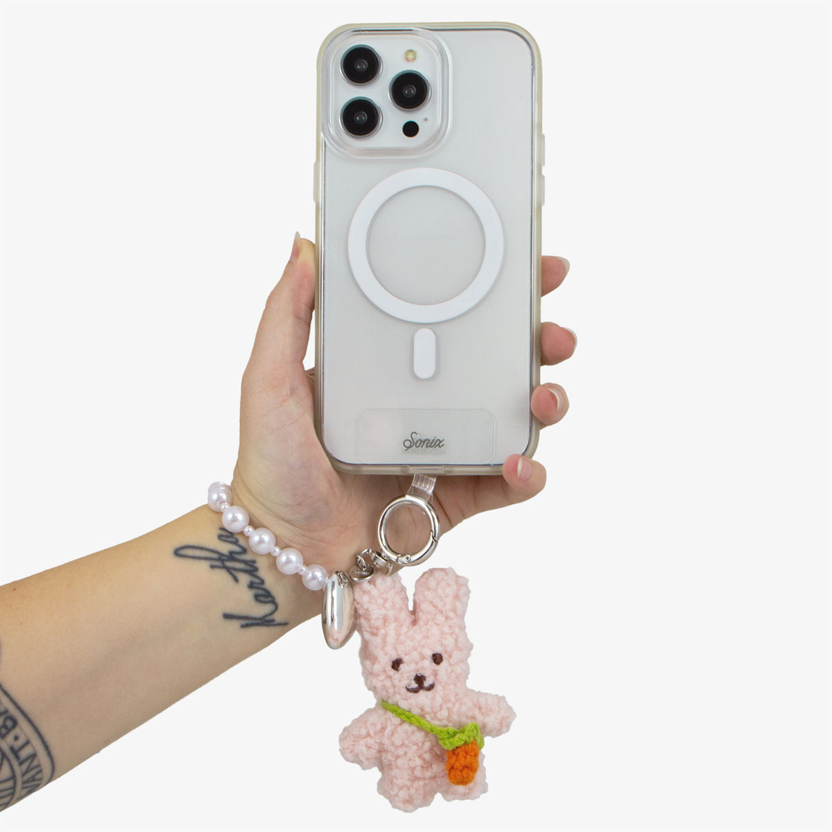 Phone Wristlet with Plush Bunny Charm
