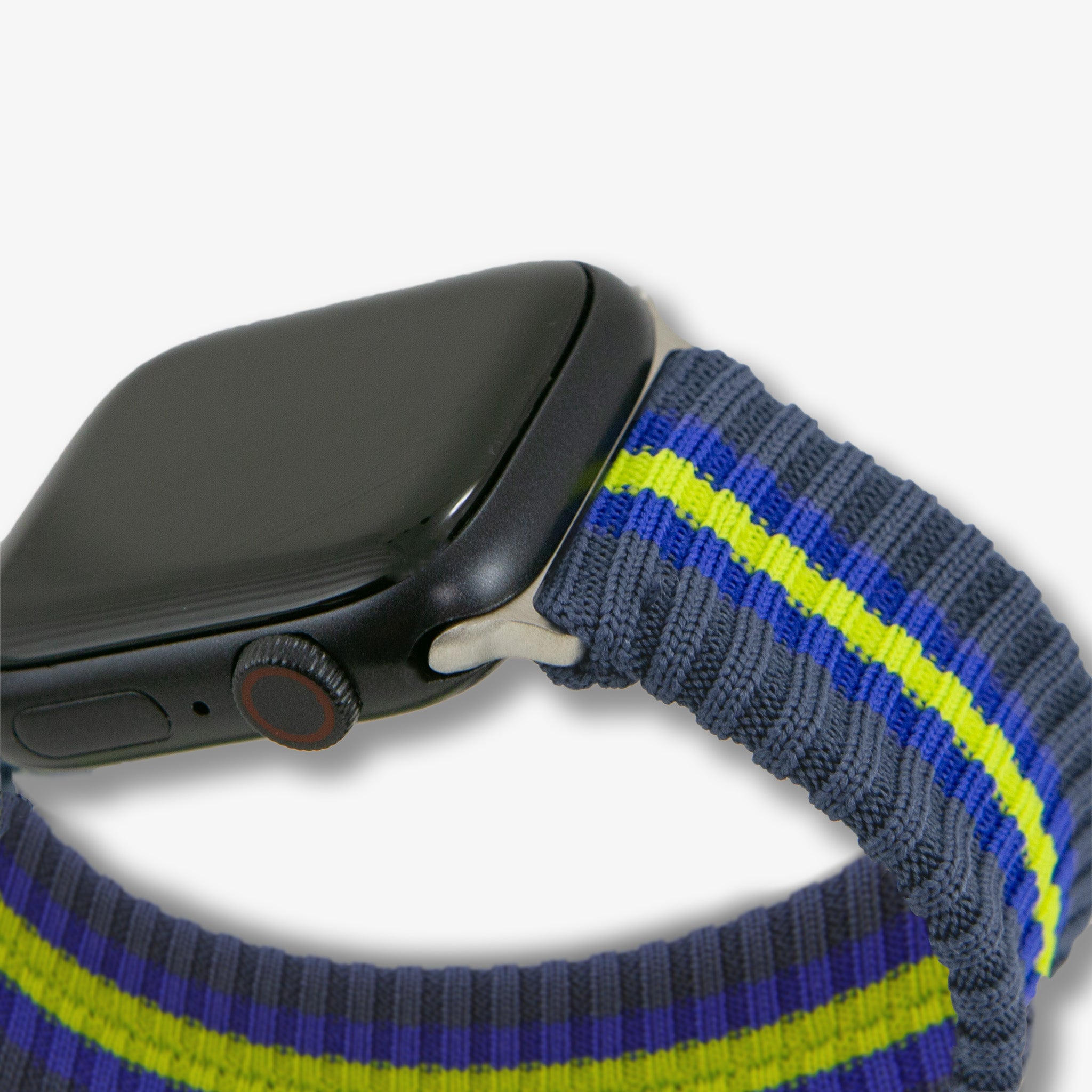 Knit Apple Watch® Band - Navy and Yellow Stripe