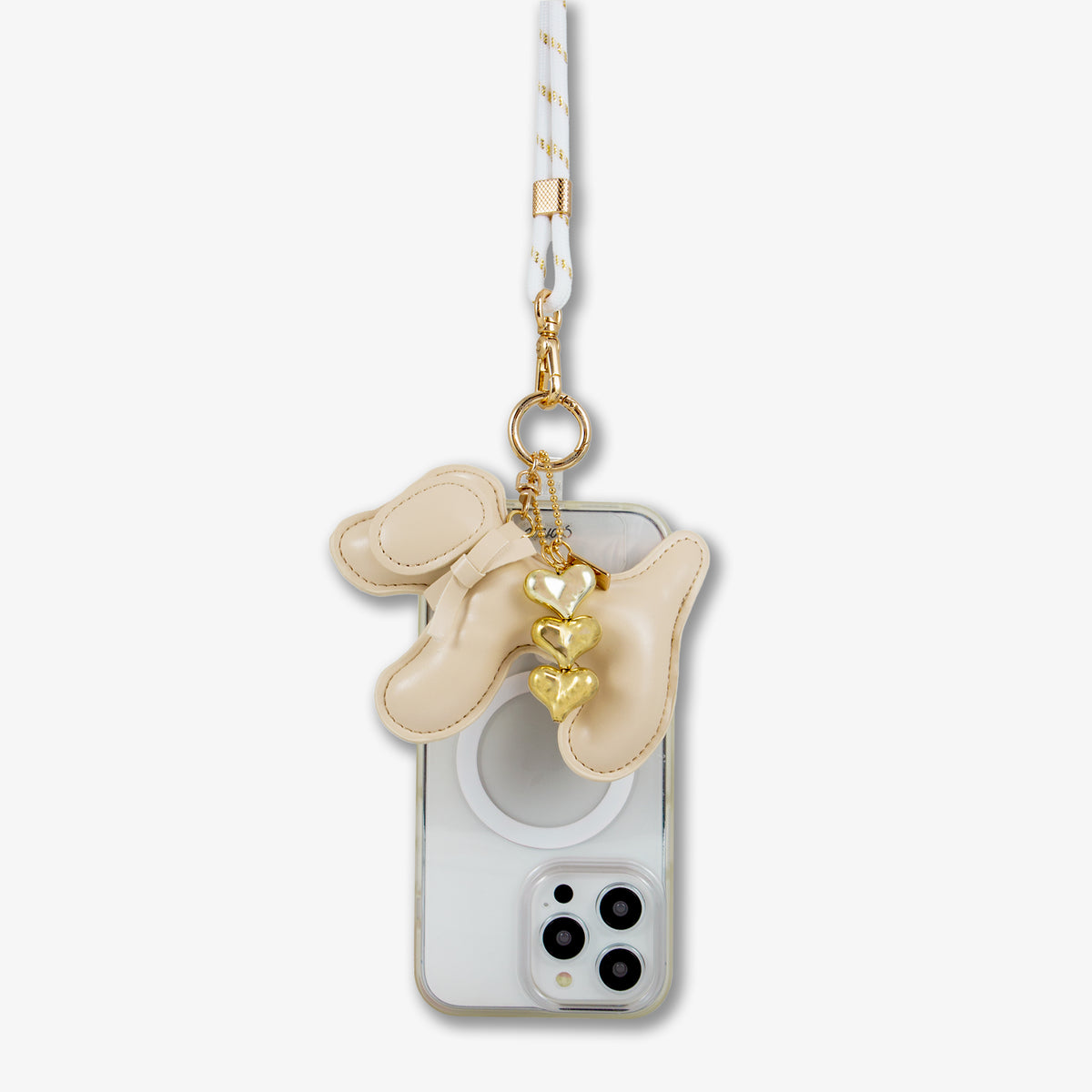 Universal Crossbody Phone Strap with Plush Animal - Ivory Dog