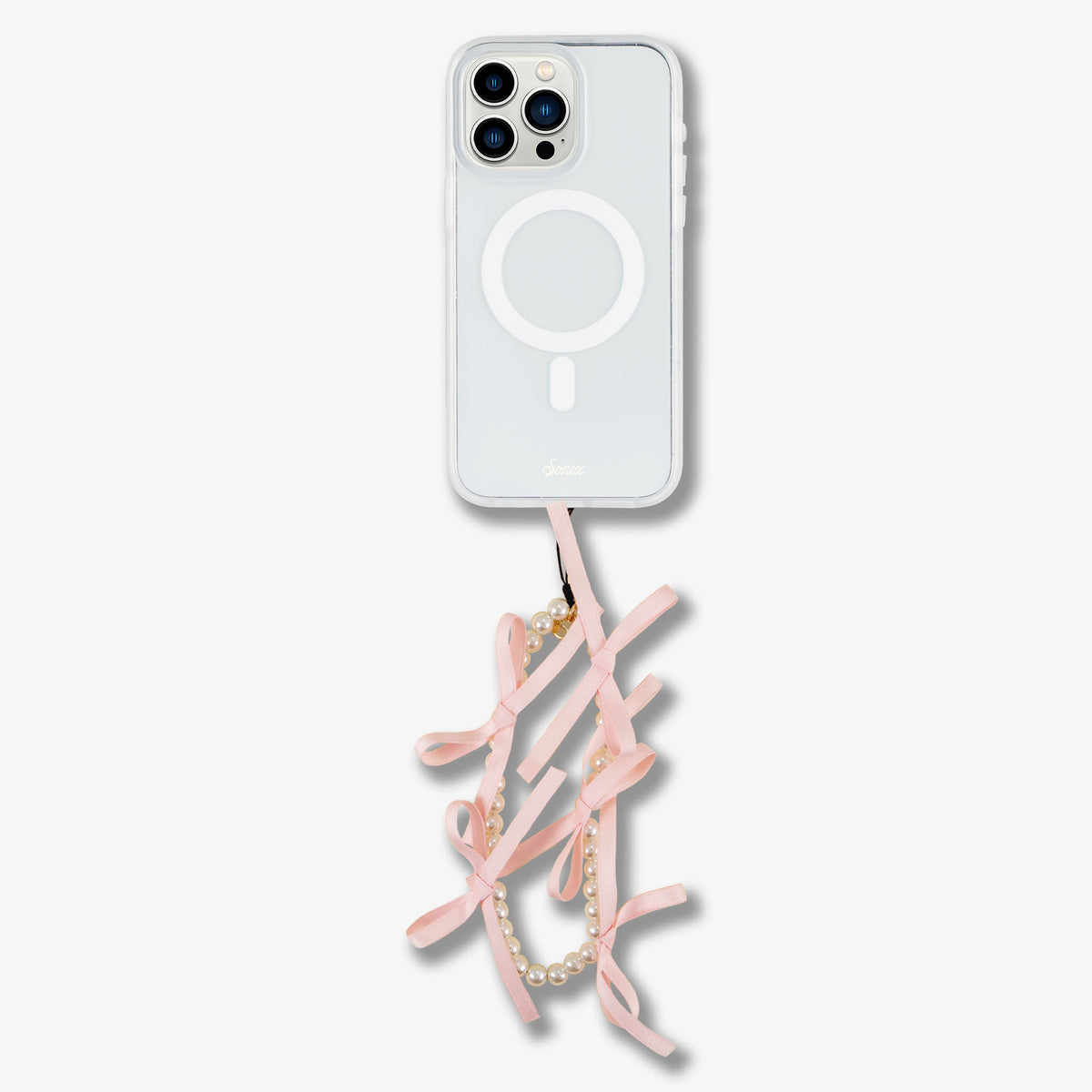 Beaded Phone Charm - Pink Ribbon Bows