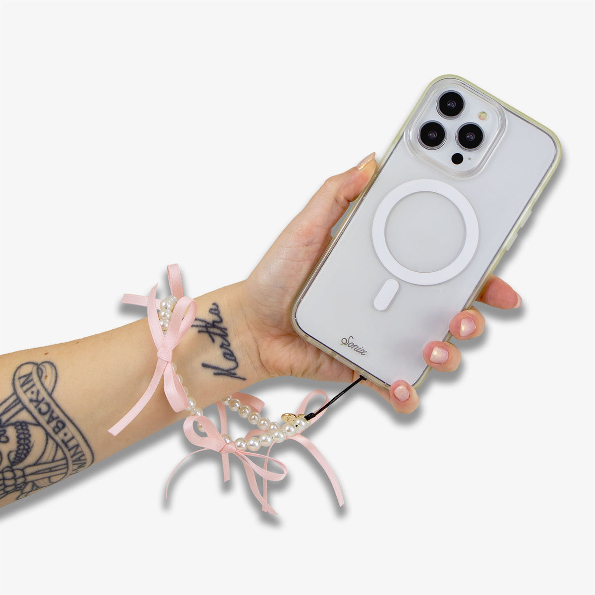 Beaded Phone Charm - Pink Ribbon Bows