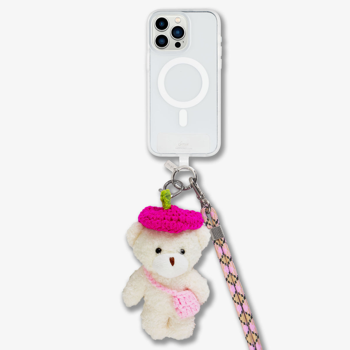 Universal Crossbody Phone Strap with Plush Animal - Pink Teddy Universal Crossbody Phone Strap with Plush Animal - Pink Teddy