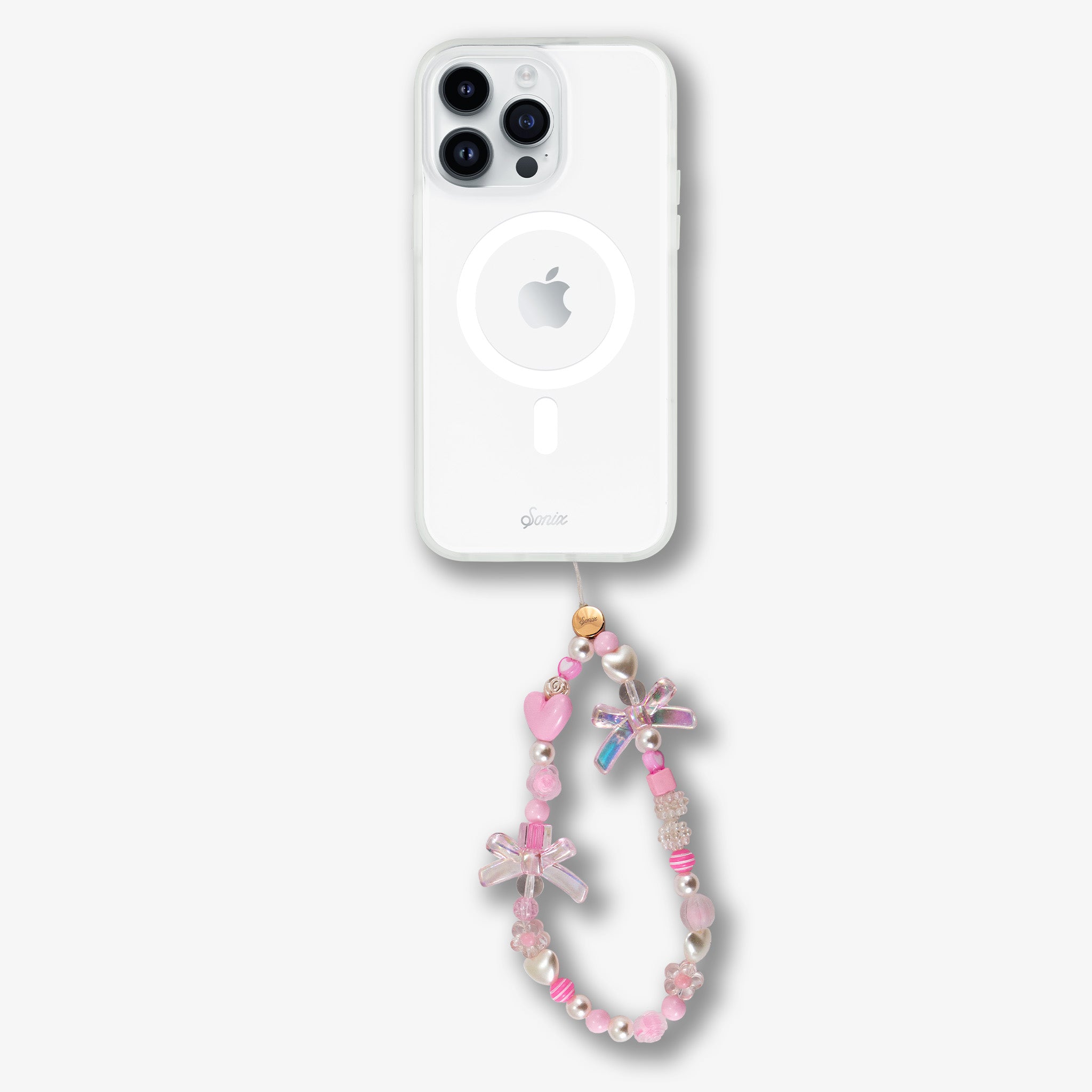 Beaded Phone Charm - Pink Bows