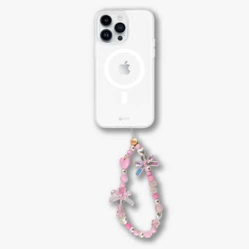 Beaded Phone Charm - Pink Bows