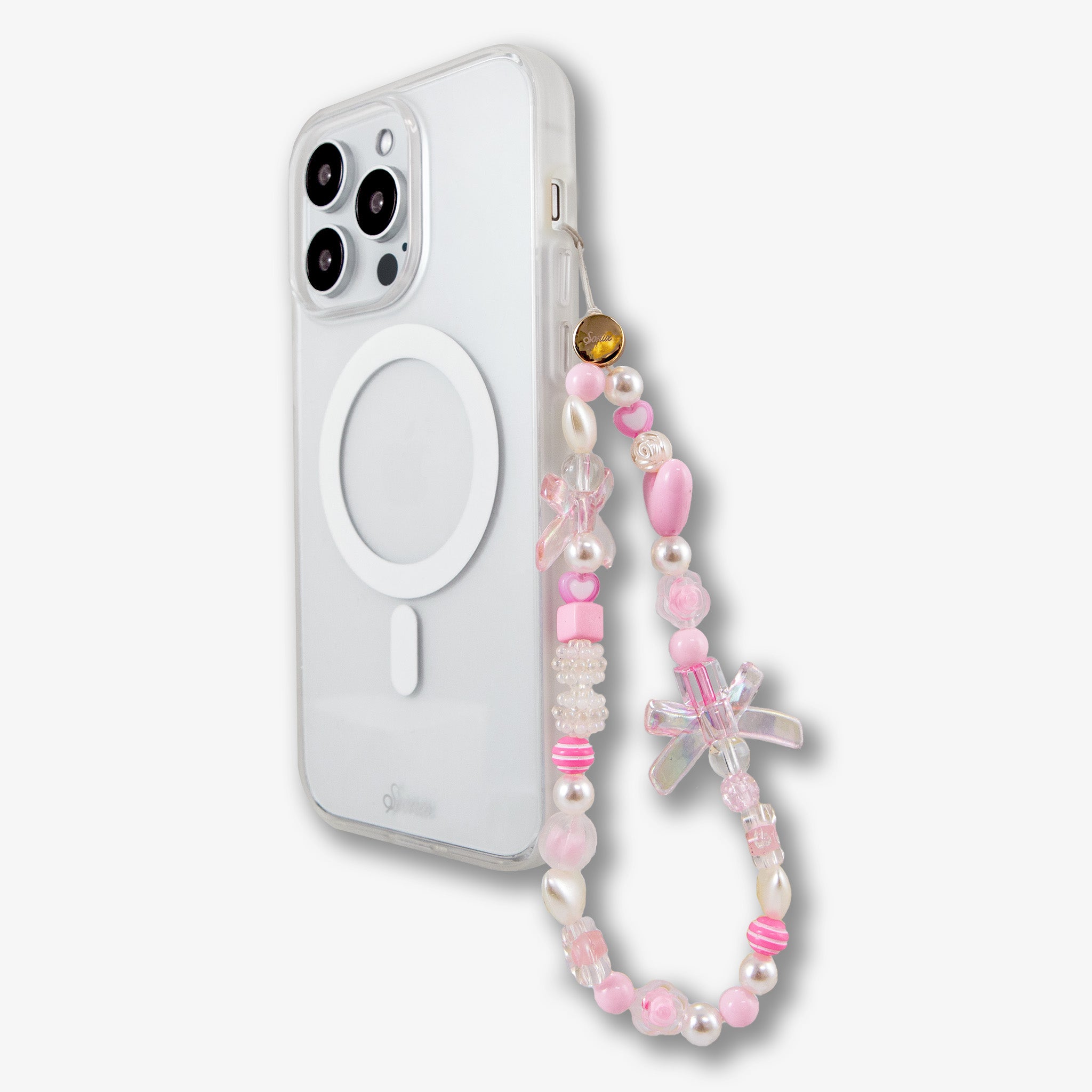 Beaded Phone Charm - Pink Bows