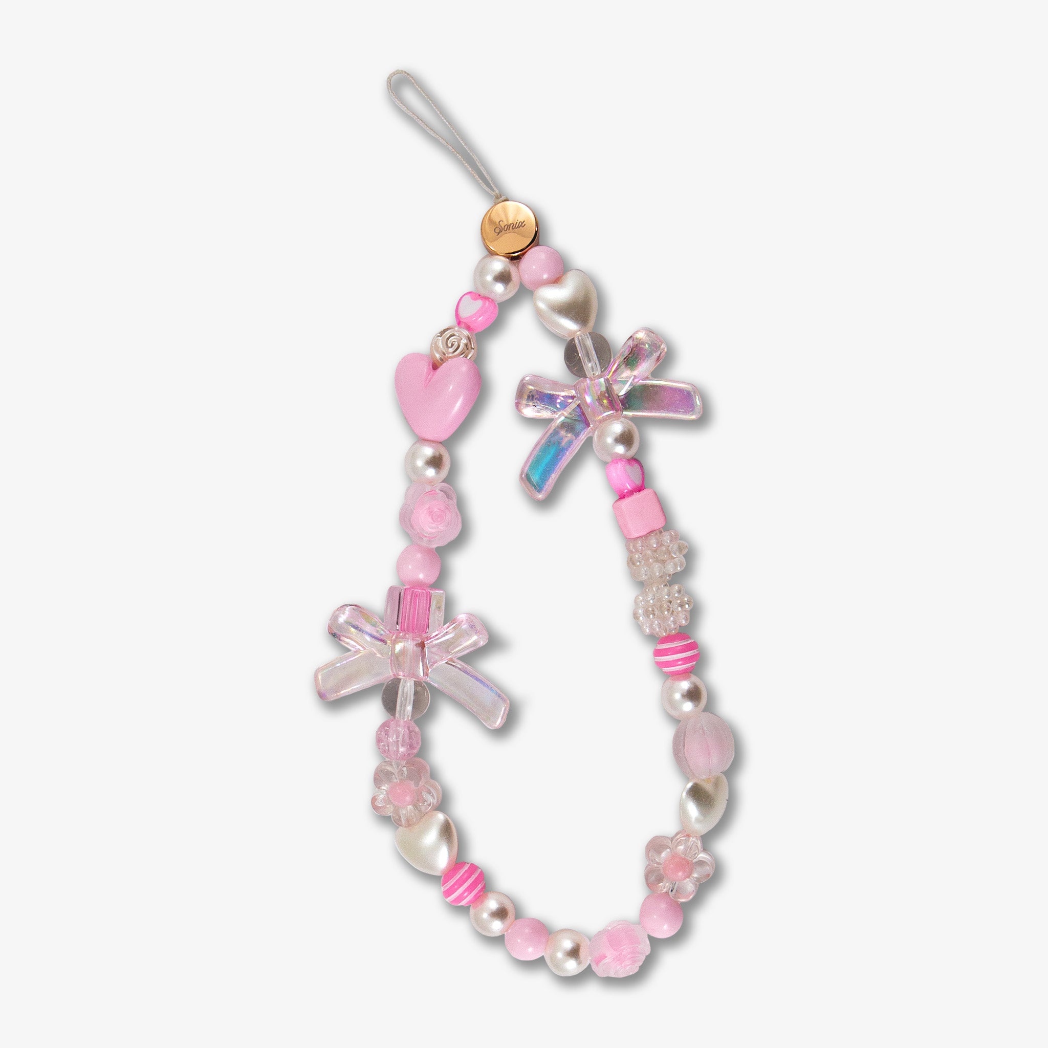 Beaded Phone Charm - Pink Bows