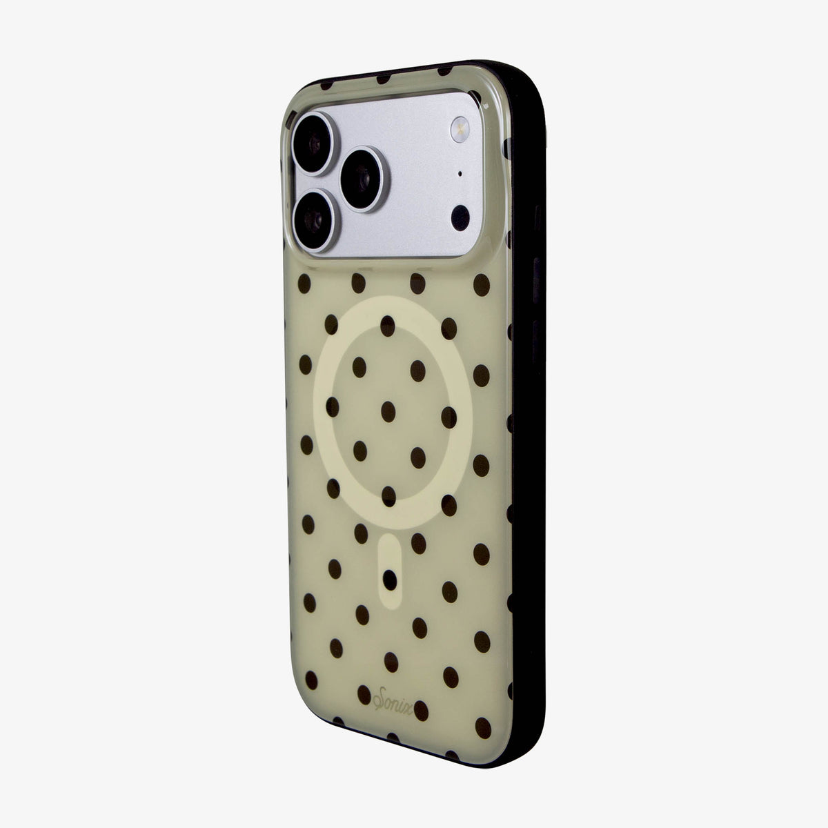 Polka Dot MagSafe® Compatible iPhone Case - Beige & Black