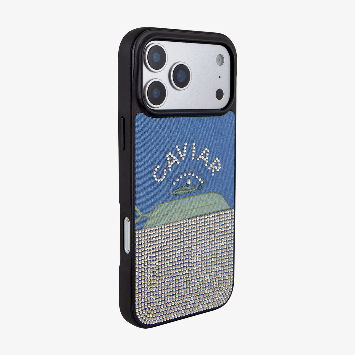 Caviar on Denim with Rhinestones iPhone Case
