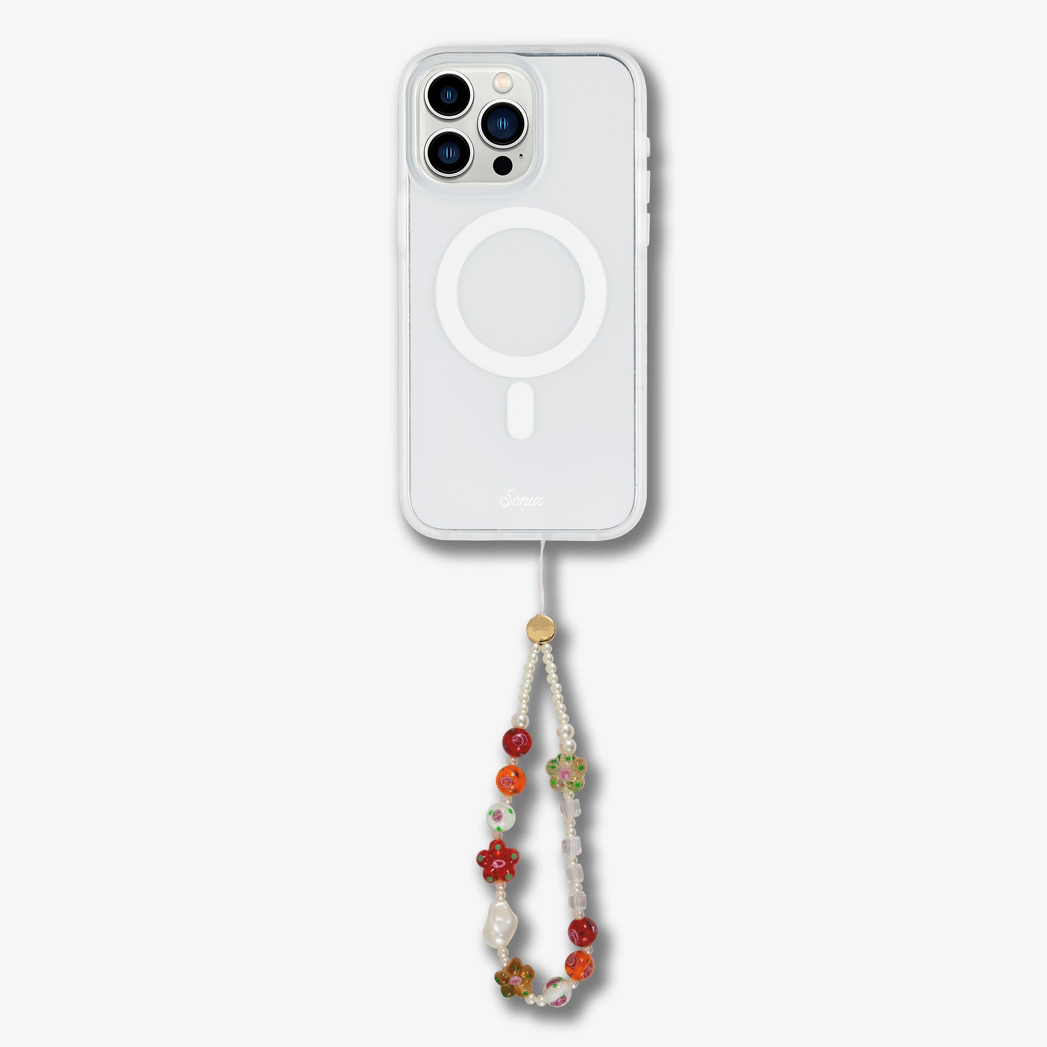 Beaded Phone Charm - Roses and Pearls