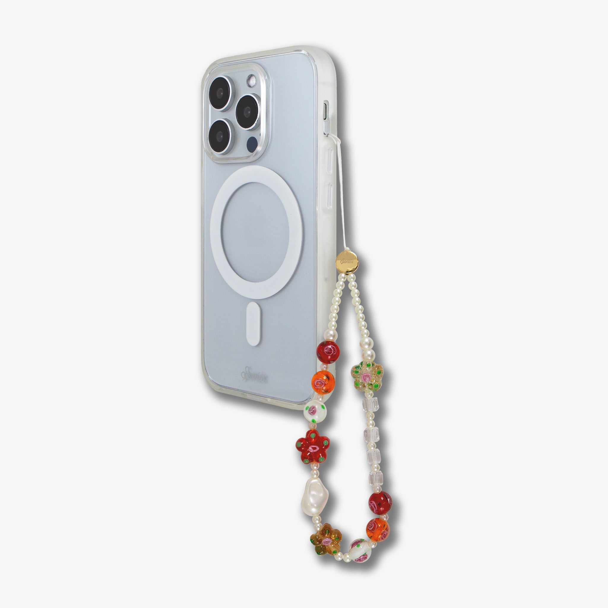 Beaded Phone Charm - Roses and Pearls