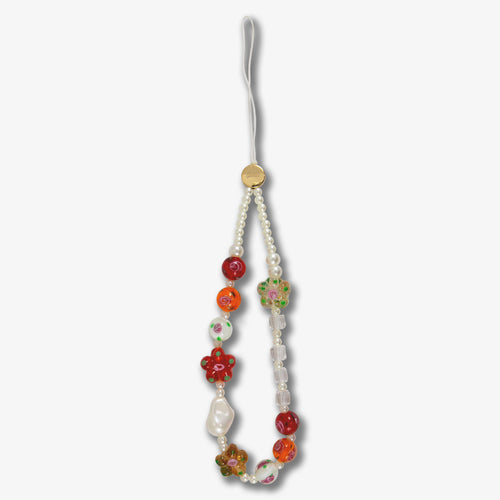 Beaded Phone Charm - Roses and Pearls