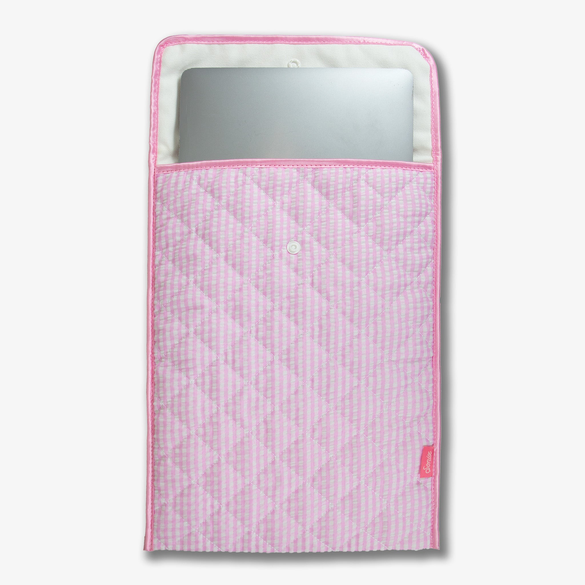 Quilted Laptop Sleeve - Seersucker Pink