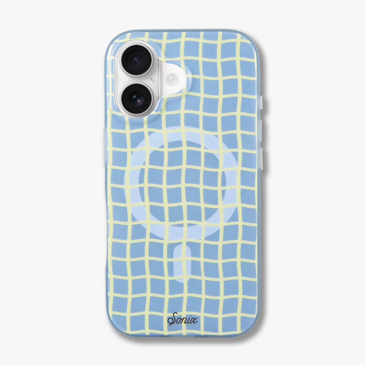 Wavy Grid Blue & Butter Yellow MagSafe® Compatible iPhone Case