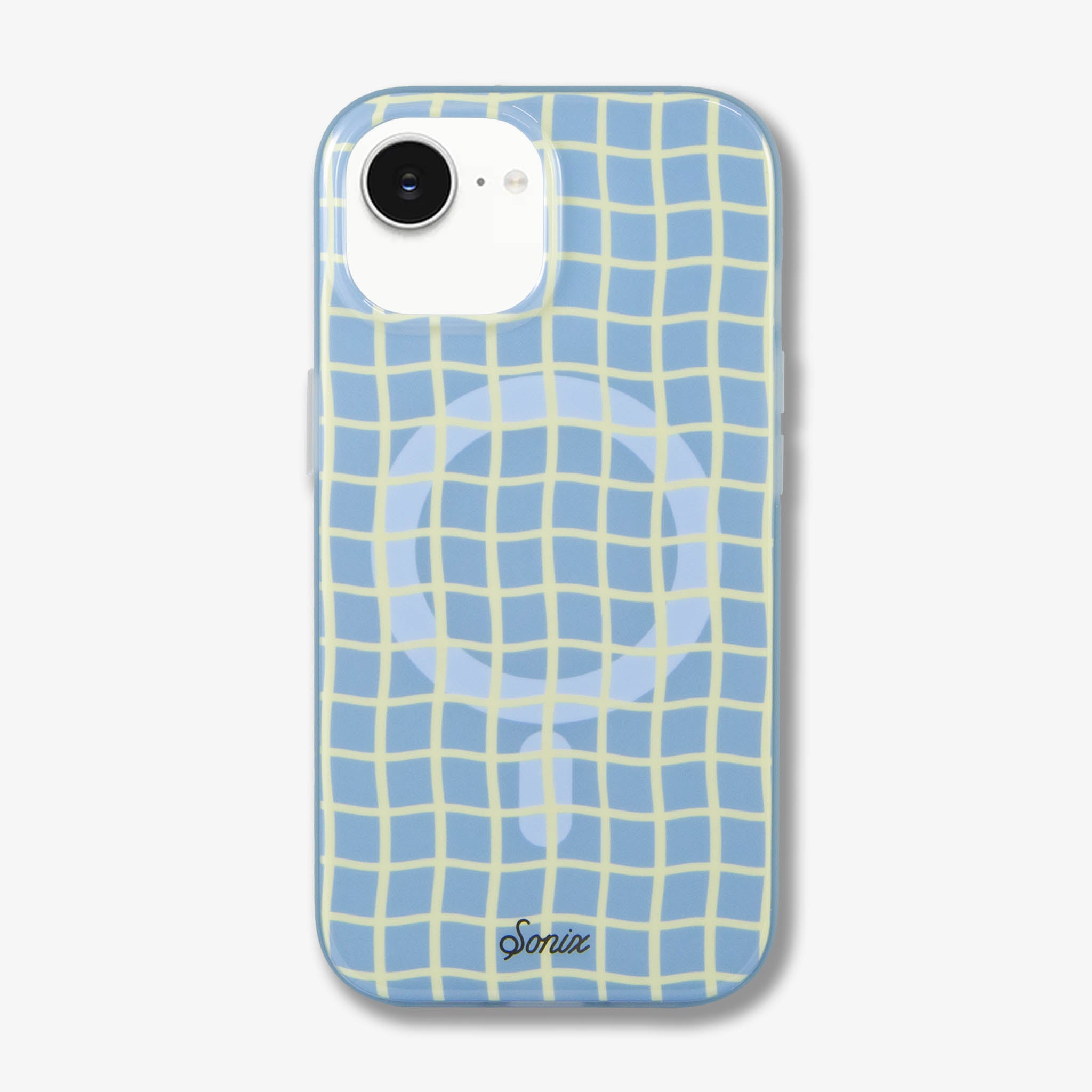 Wavy Grid Blue & Butter Yellow MagSafe® Compatible iPhone Case