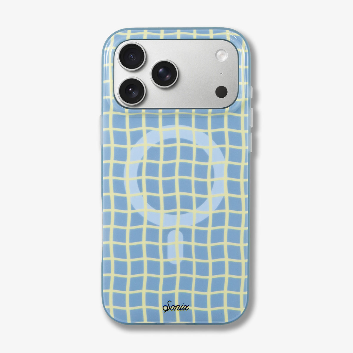 Wavy Grid Blue & Butter Yellow MagSafe® Compatible iPhone Case