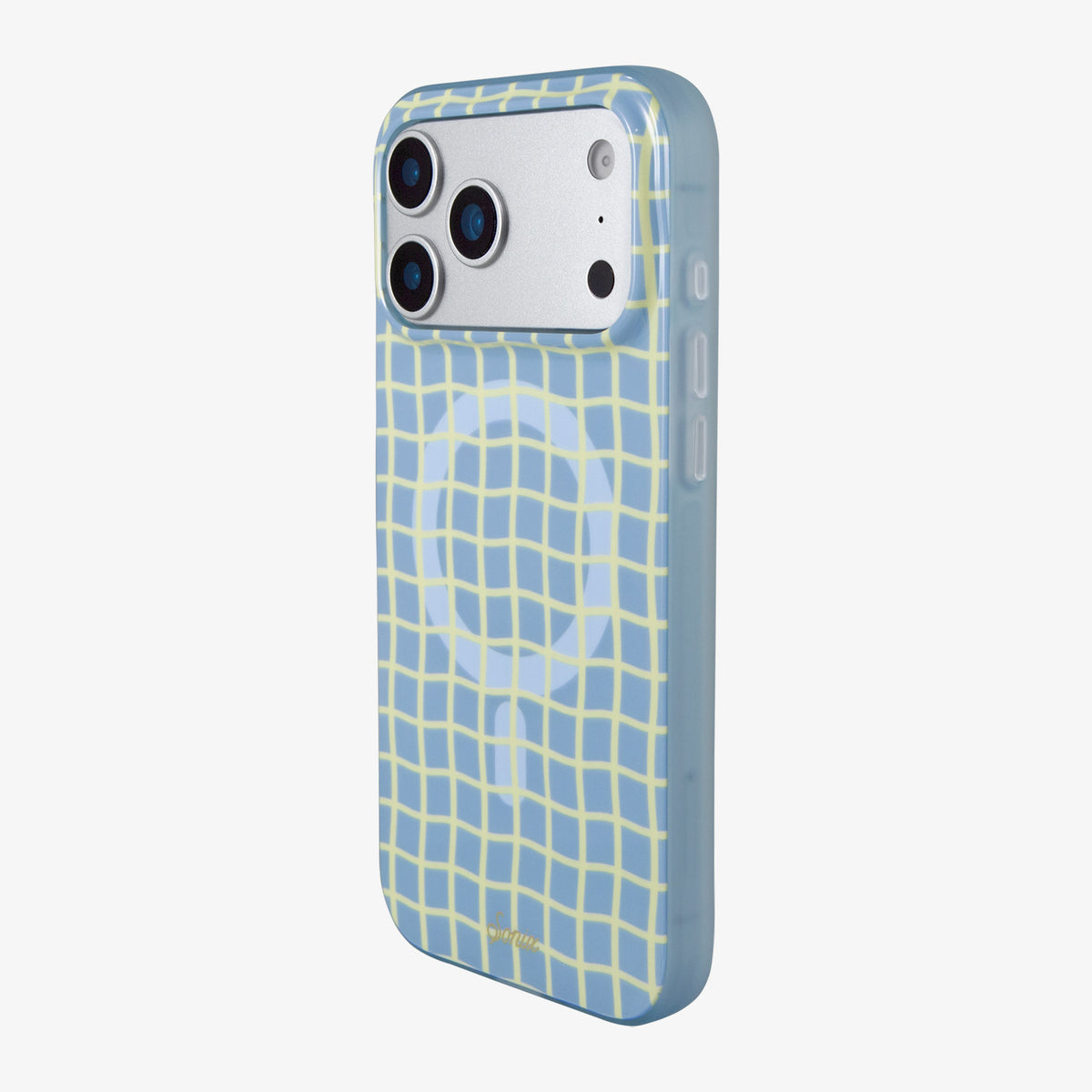 Wavy Grid Blue & Butter Yellow MagSafe® Compatible iPhone Case
