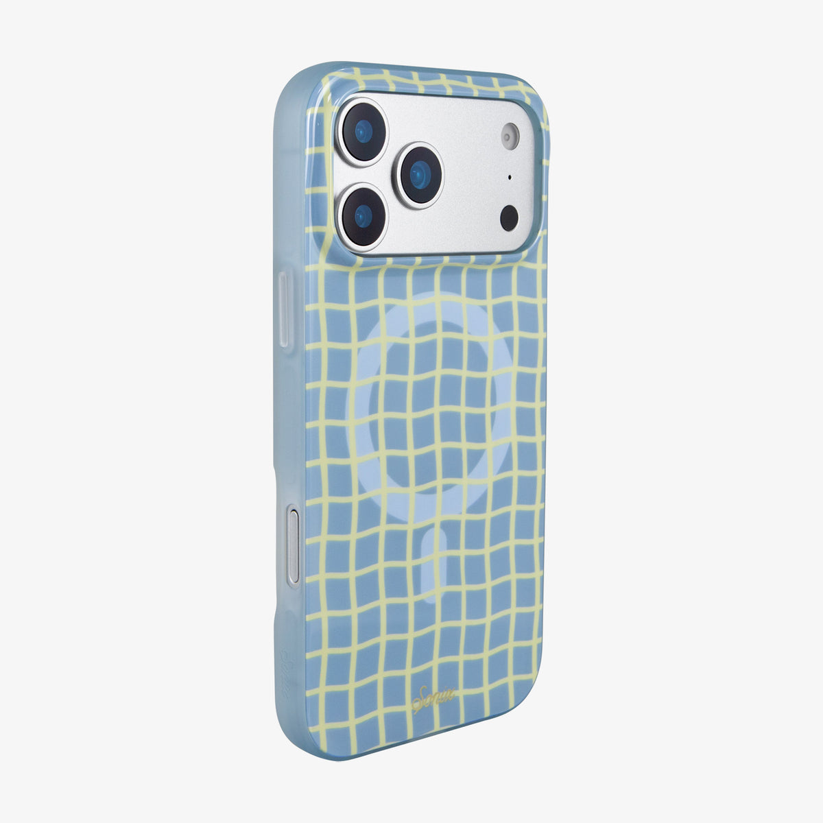 Wavy Grid Blue & Butter Yellow MagSafe® Compatible iPhone Case
